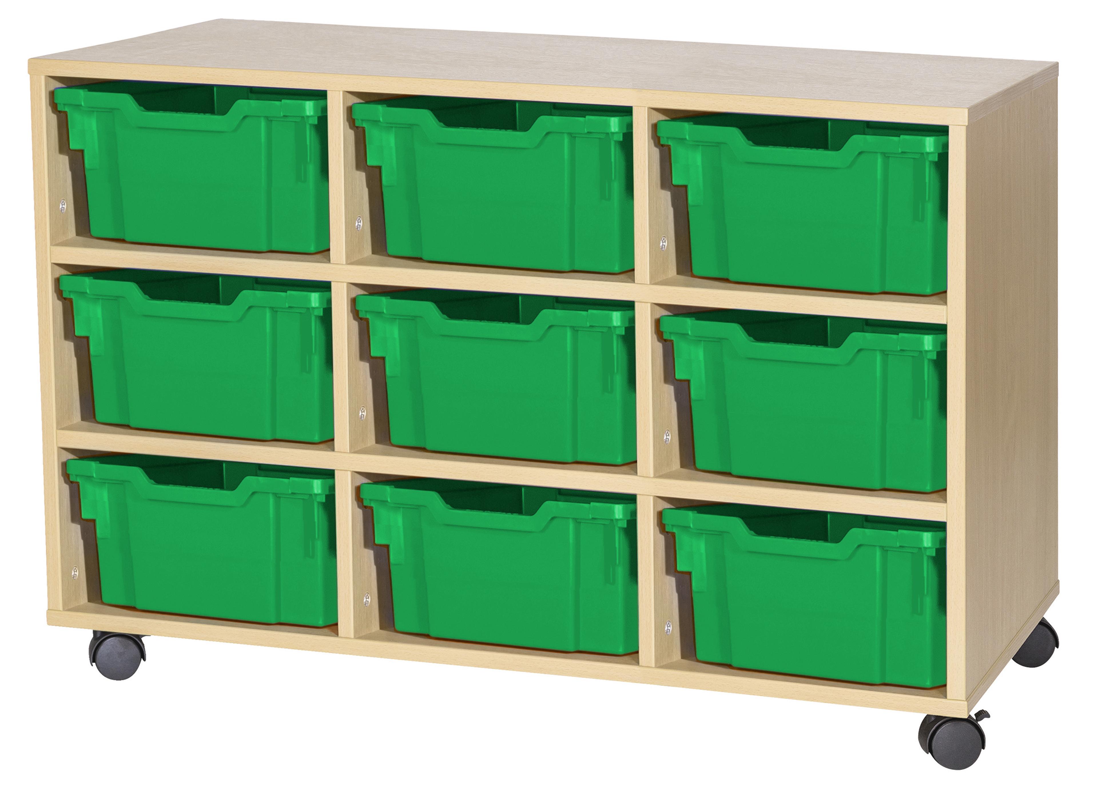 GALT Triple Unit with 9 Deep Gratnells Trays - Maple - Green