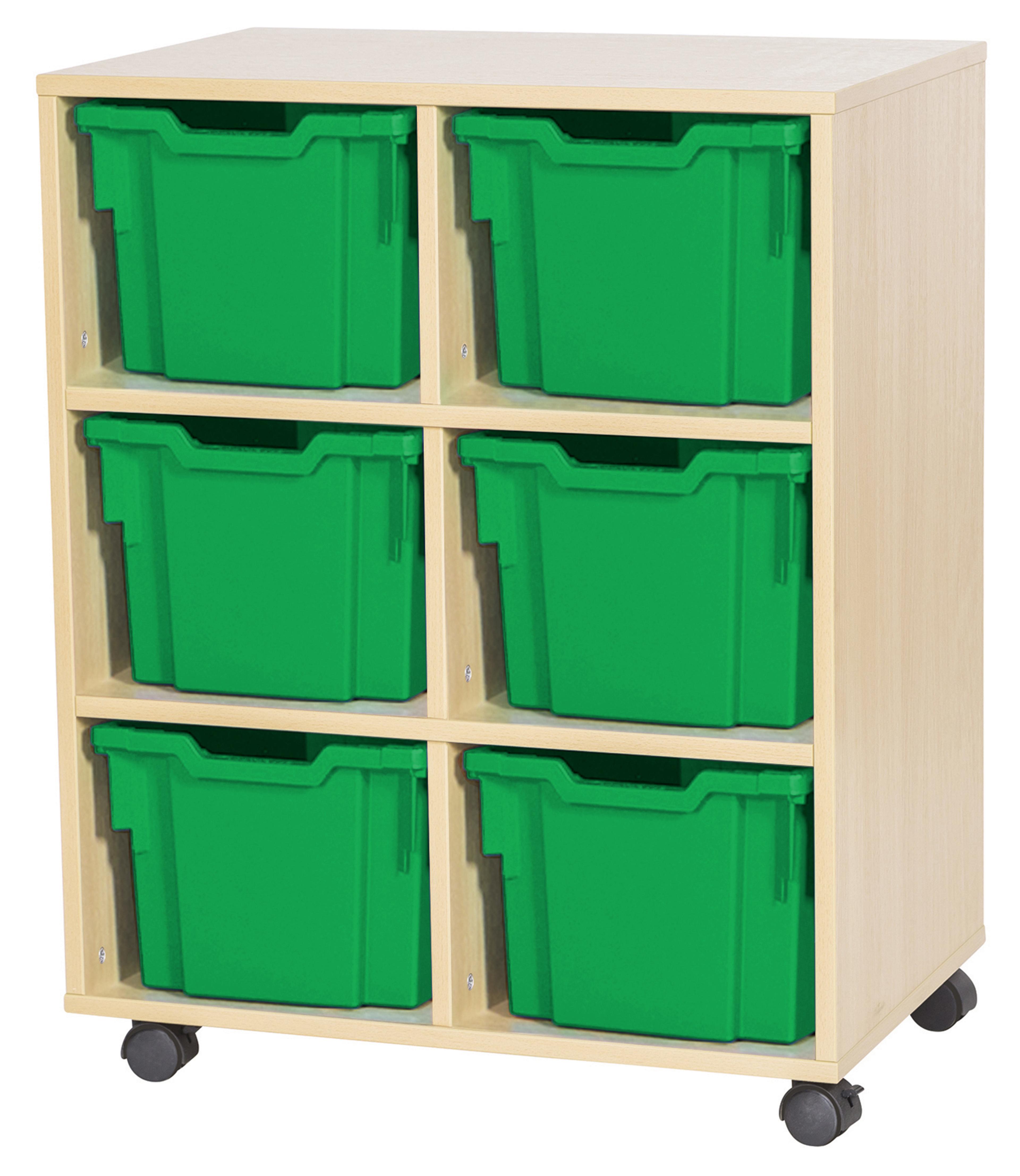 GALT Double Unit with 6 Extra Deep Gratnells Trays - Maple - Green