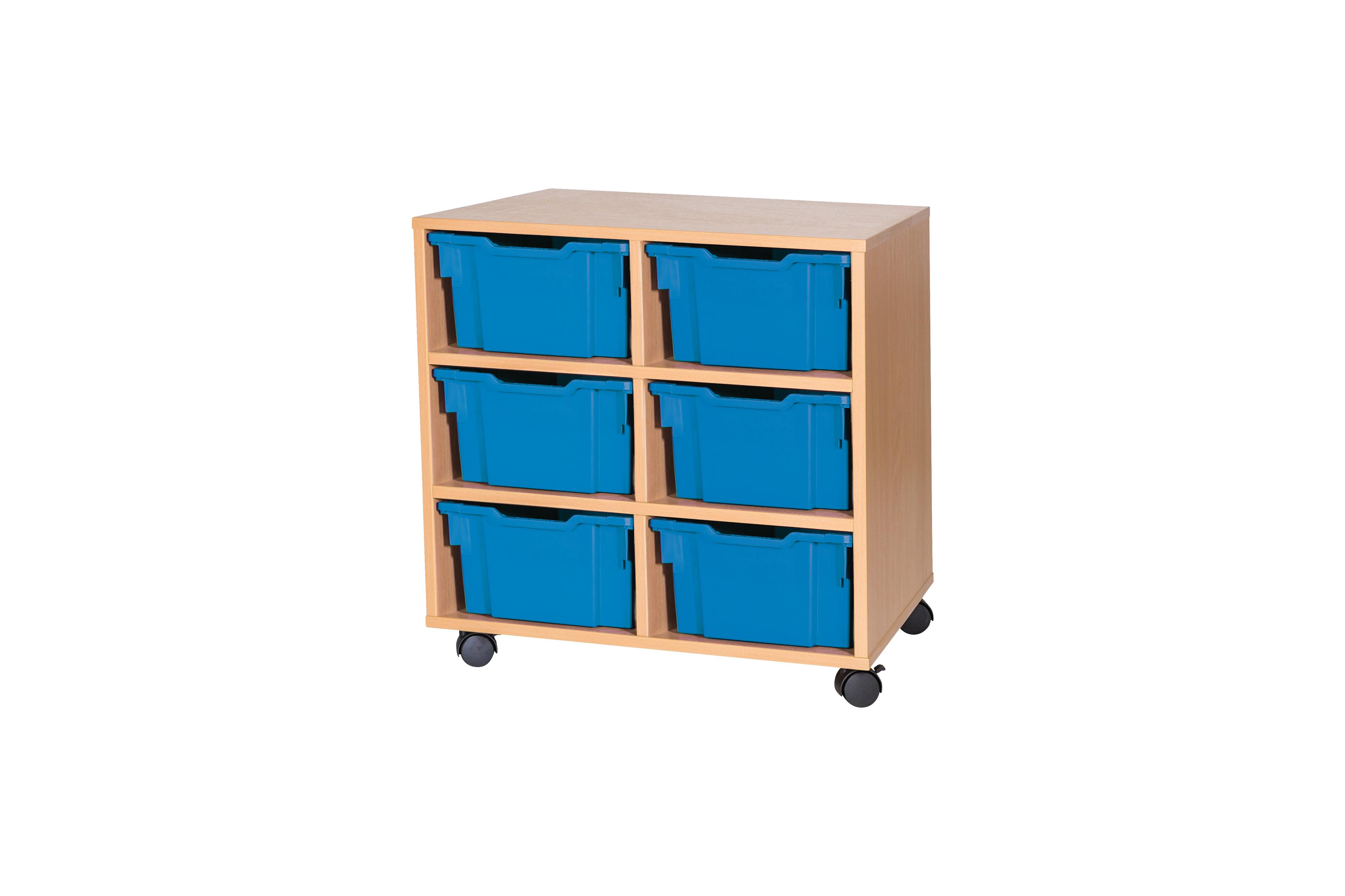 GALT Double Unit with 6 Deep Gratnells Trays - Beech - Blue