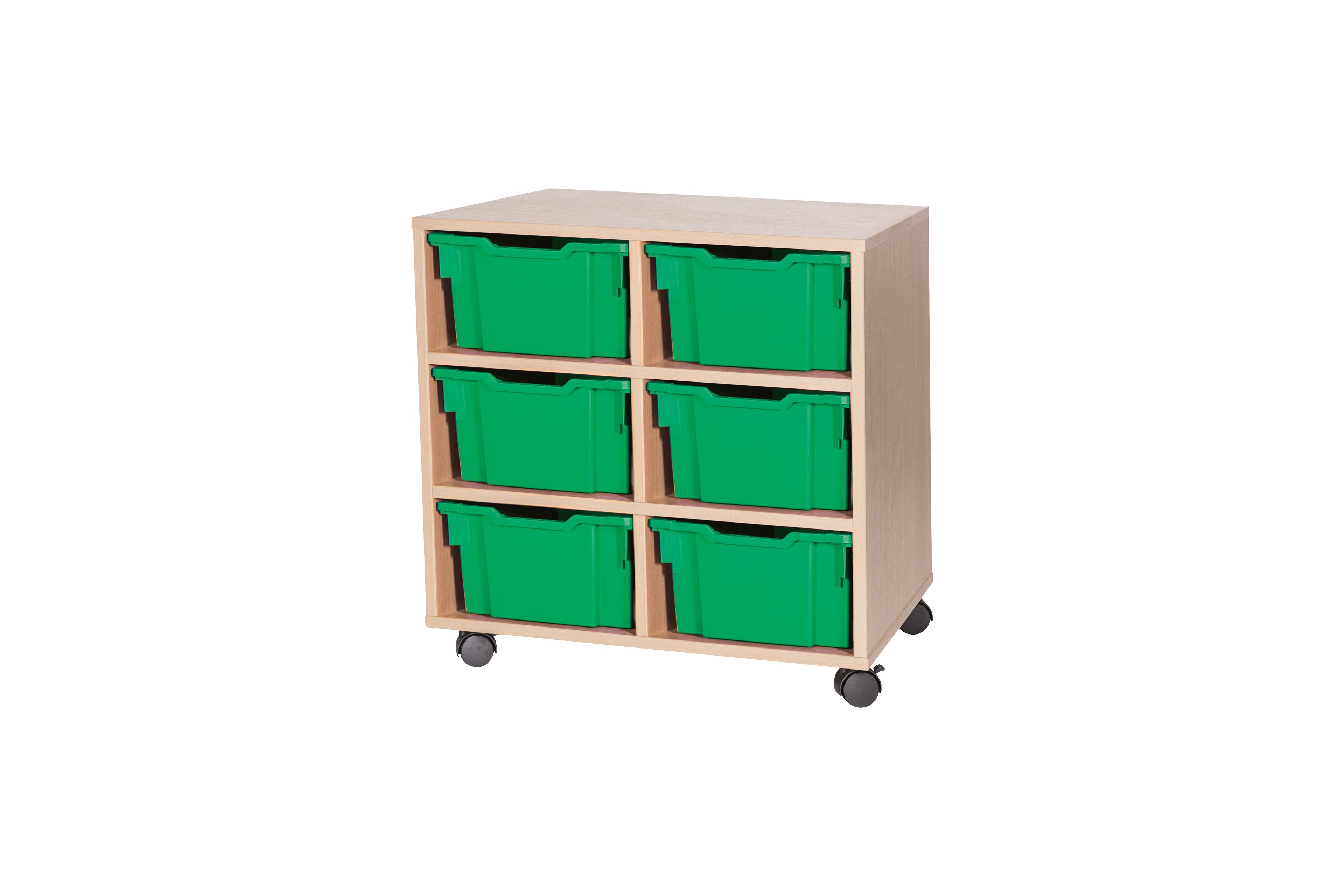 GALT Double Unit with 6 Deep Gratnells Trays - Maple - Green