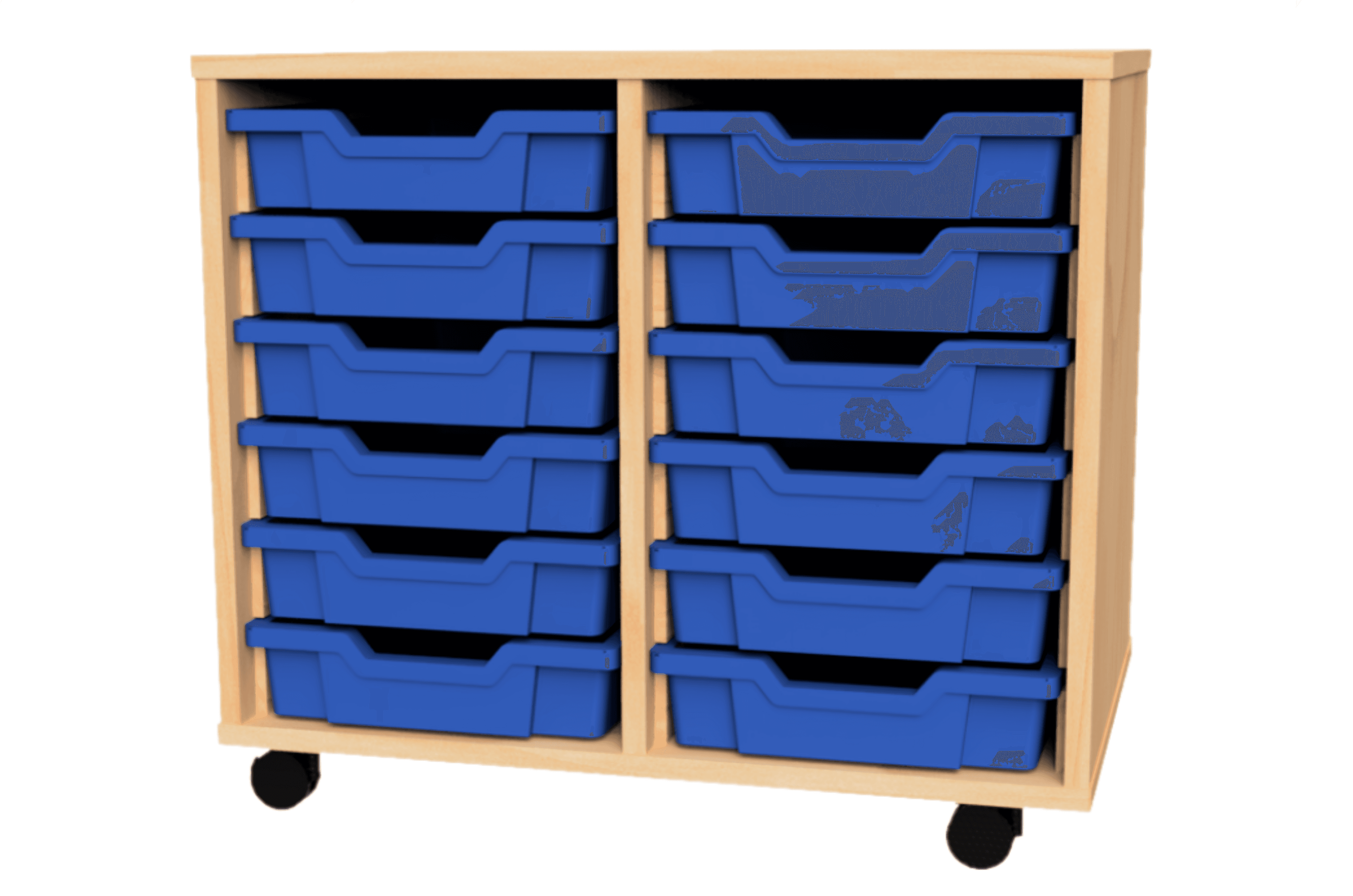 GALT Double Unit with 12 Shallow Gratnells Trays - Beech - Blue