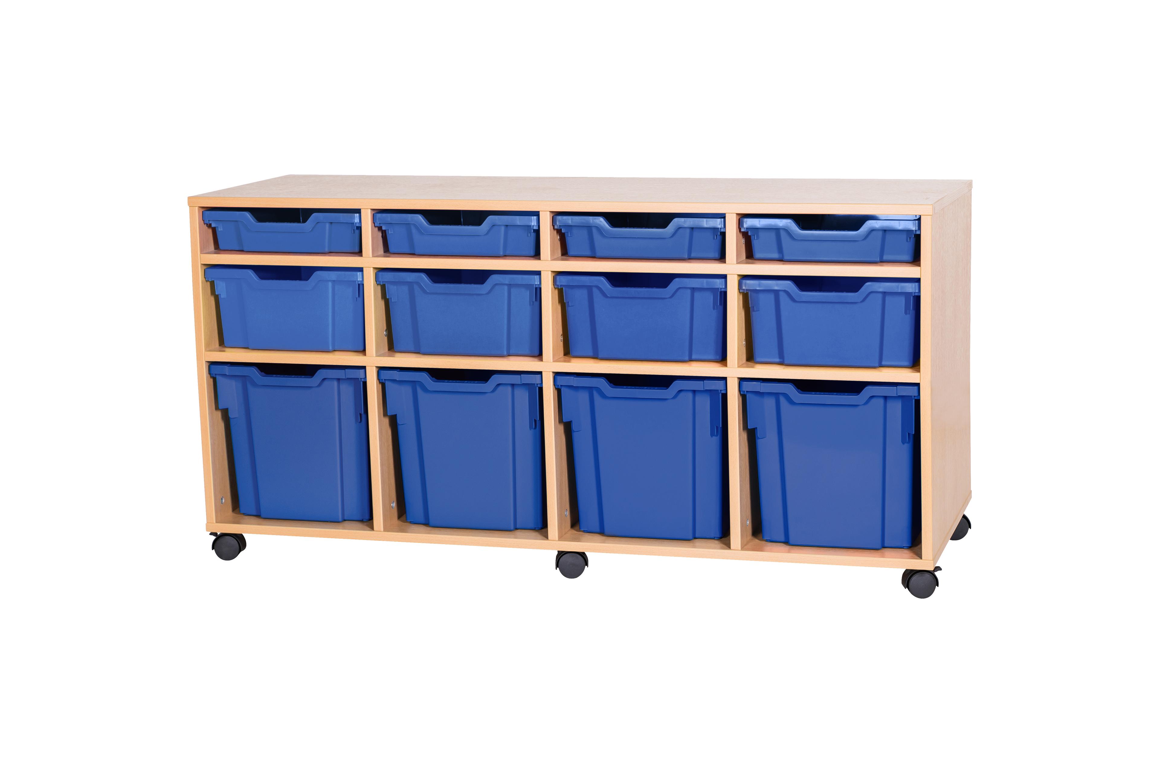 GALT Combination Quad Unit with 12 Gratnells Trays - Beech - Blue