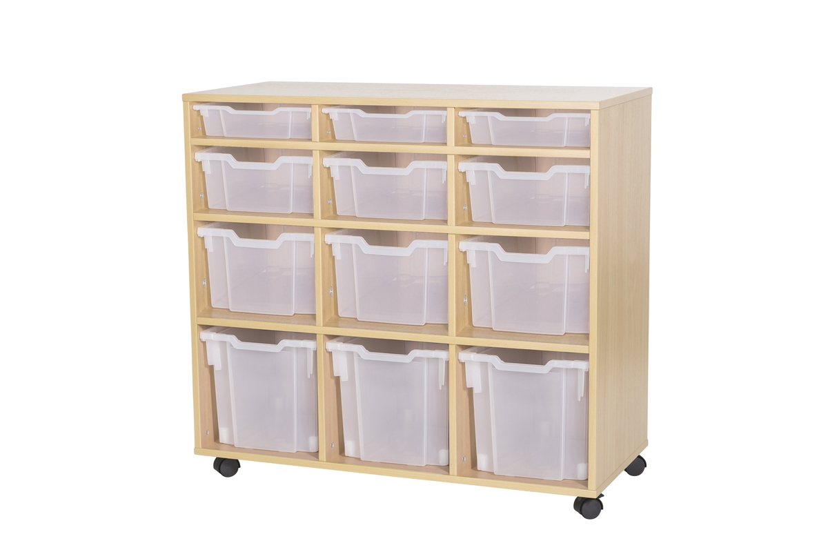 Maple Tray Rack GALT Combination Triple Unit with 12 Gratnells Trays - Maple - Clear ...