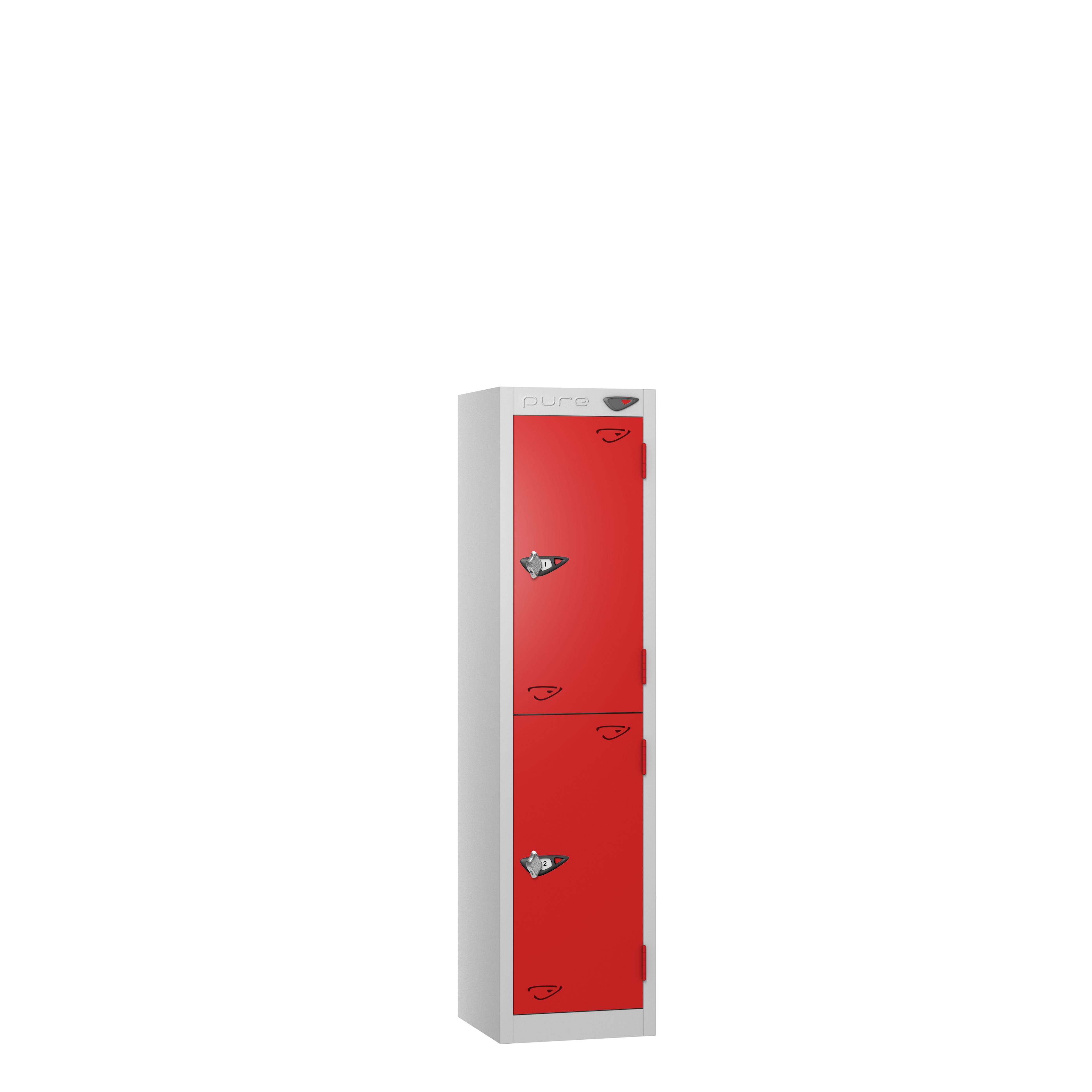 PURE Lockers - Low Height, Sloping Top, Depth 30cm - Red - 2 Door