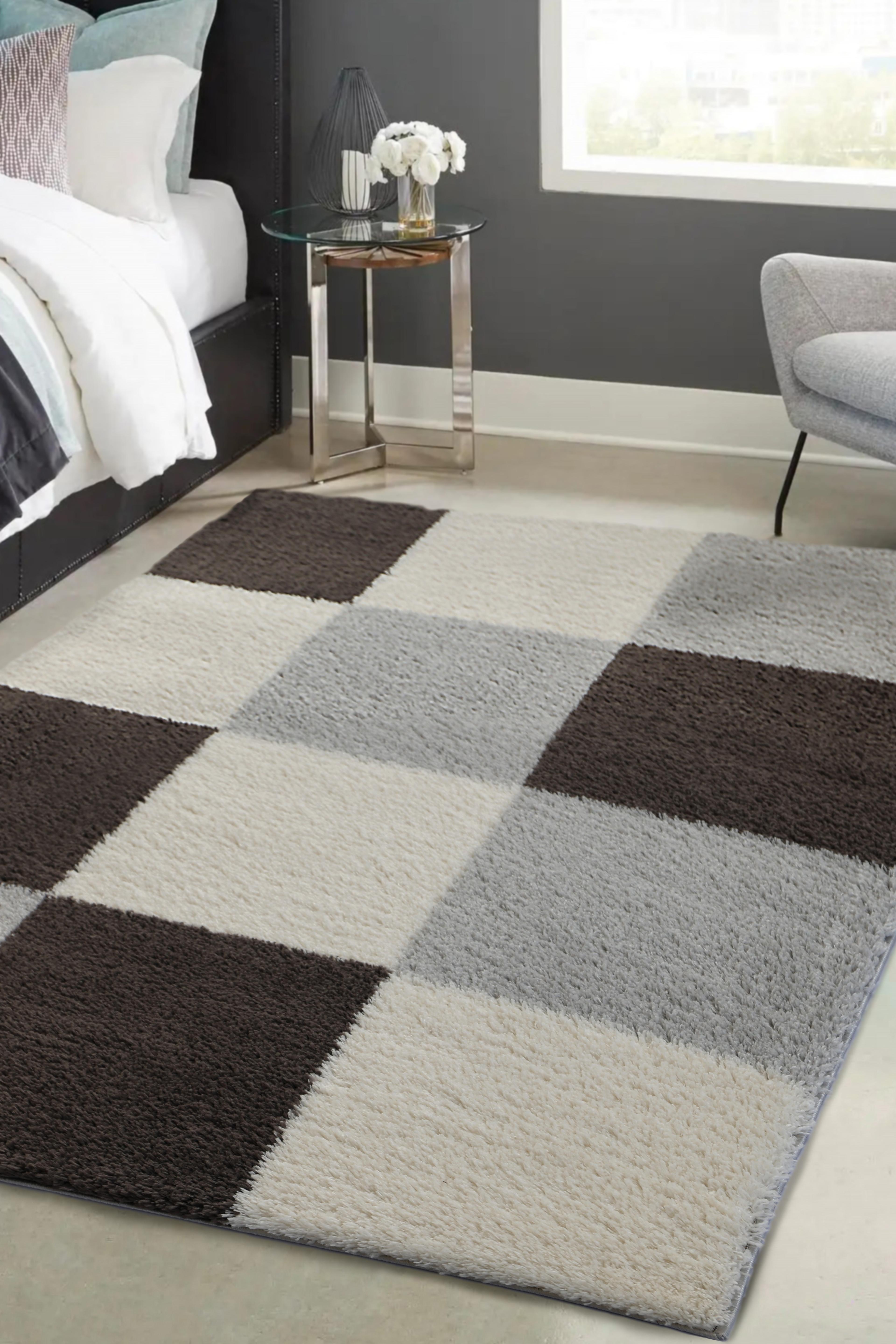Patchwork Snug Shaggy Rug - Medium - Grey