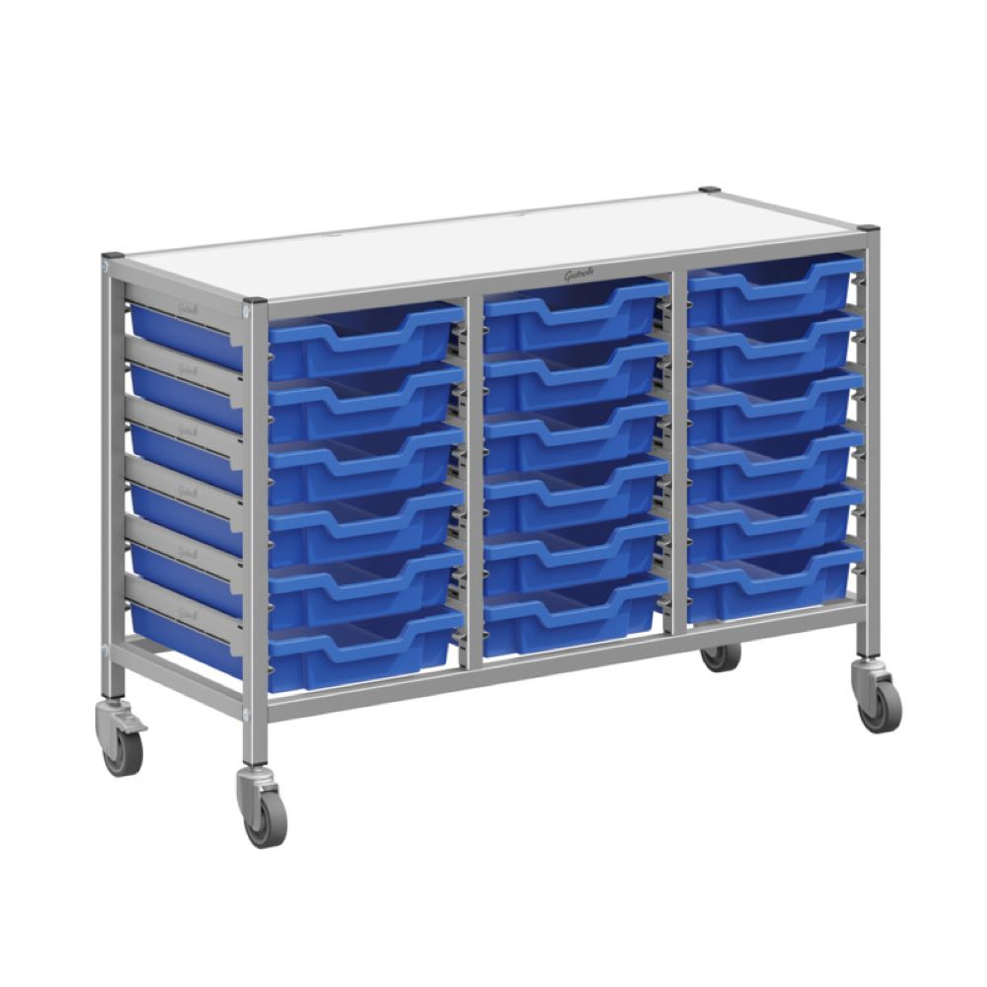 Gratnells Dynamis Treble Silver Trolley & 18 Shallow Trays - Royal Blue