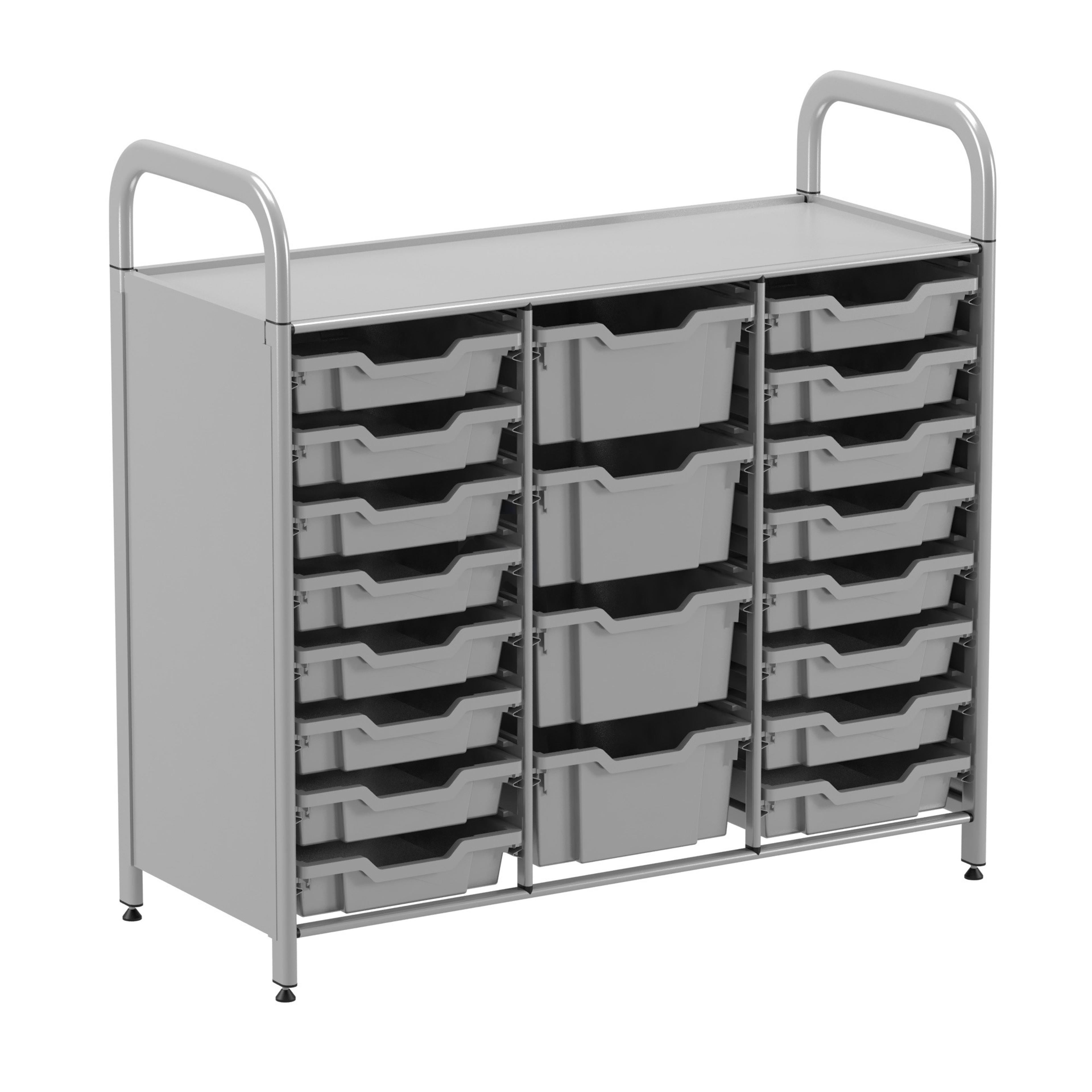 Gratnells Callero Plus Treble Silver Trolley 16 Shallow & 4 Deep Trays - Light Grey