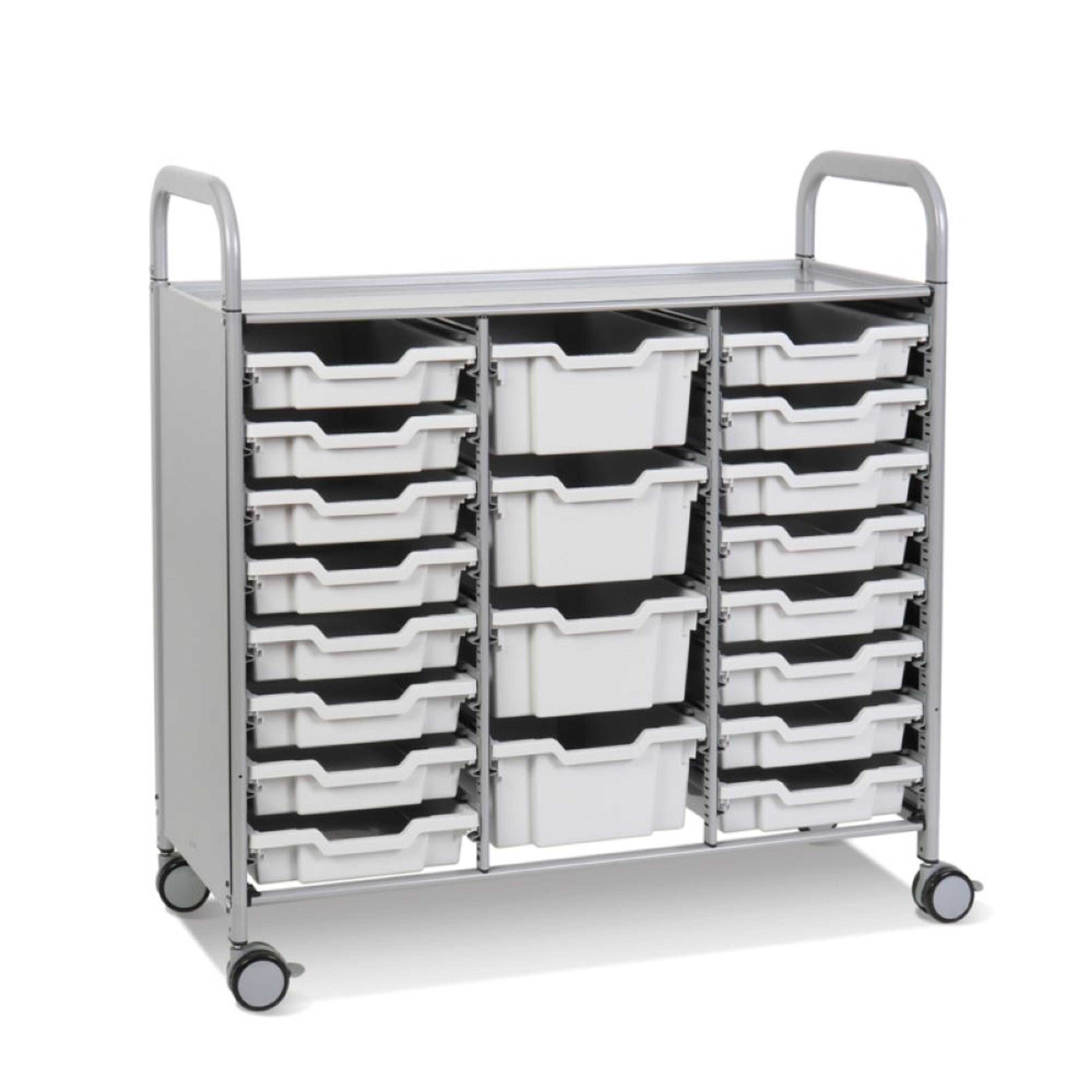 Gratnells Callero Plus Treble Silver Trolley 16 Shallow & 4 Deep Trays - Light Grey