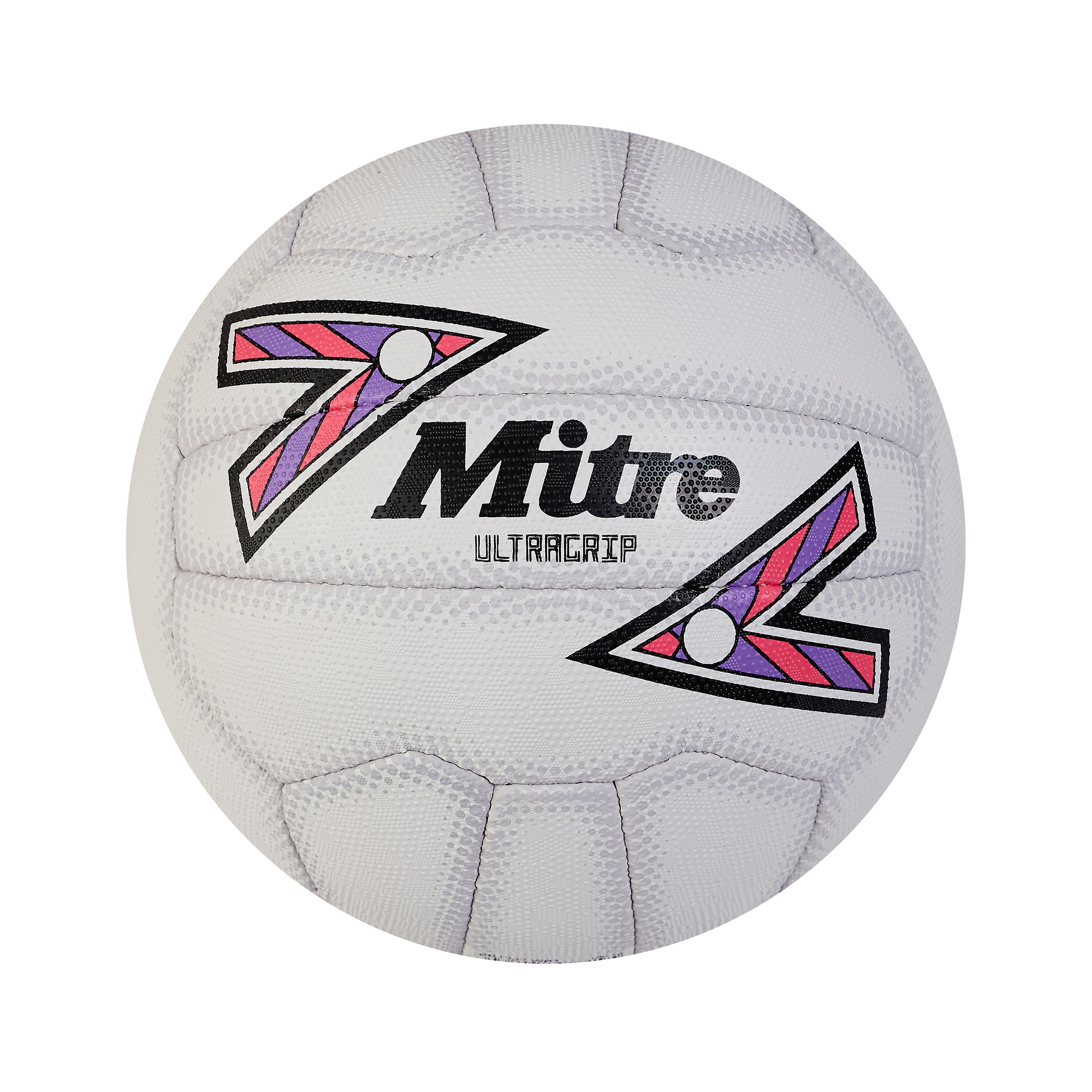 Mitre Ultragrip Match Netball - White/Black/Purple - Size 4