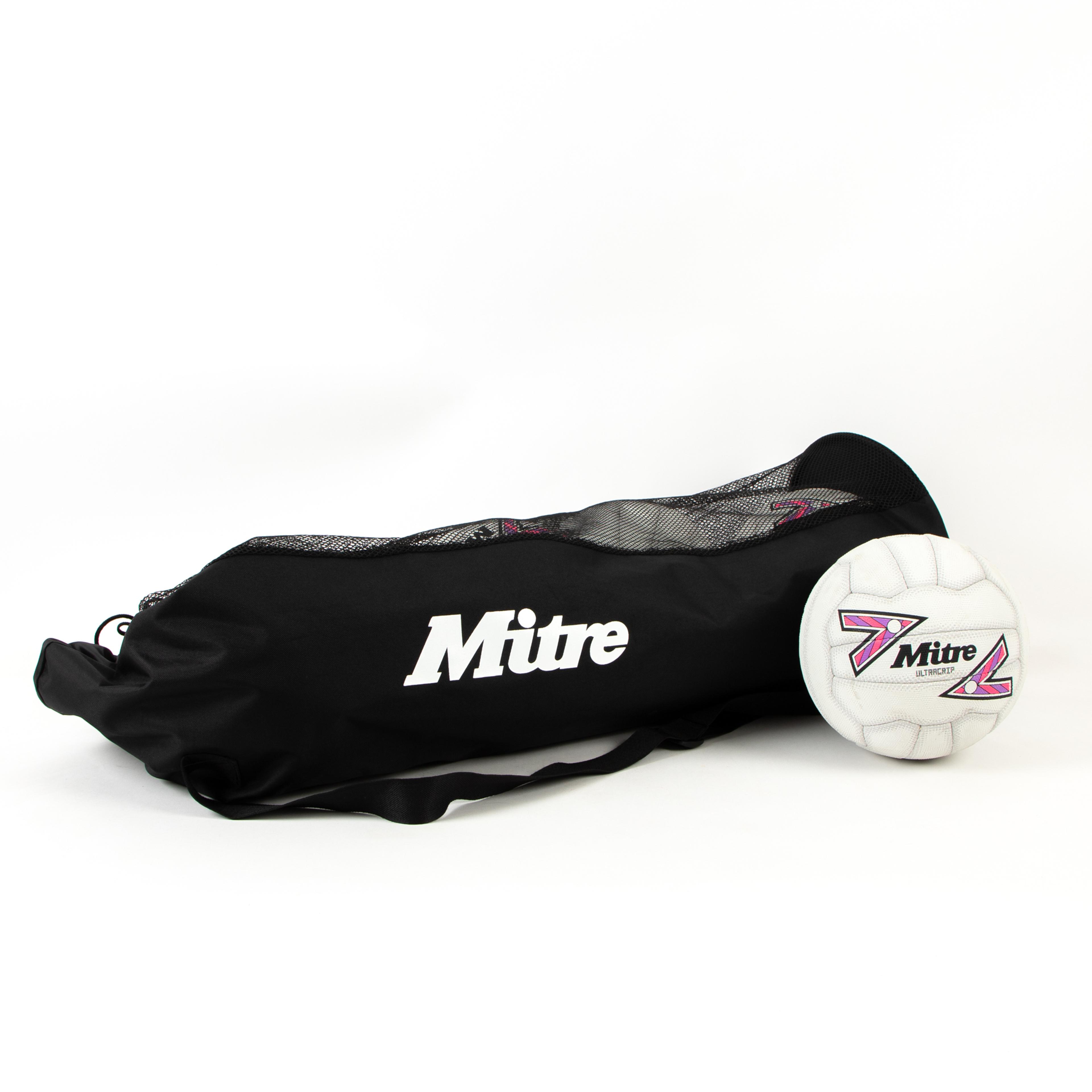 Mitre Ultragrip Match Netball - White/Black/Purple - Size 4 - Pack of 5 with FREE BAG