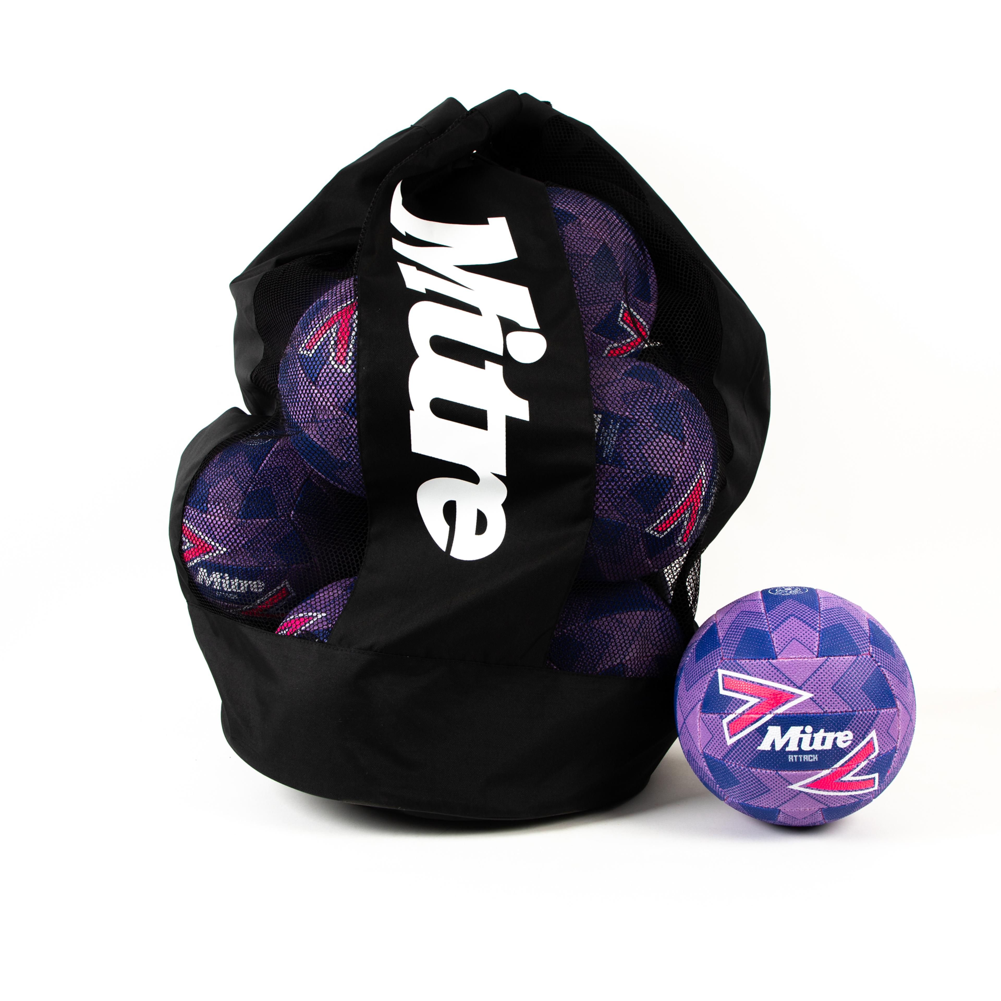 Mitre Attack Training Netball - Purple/Pink/White - Size 4 - Pack of 12 with FREE BAG