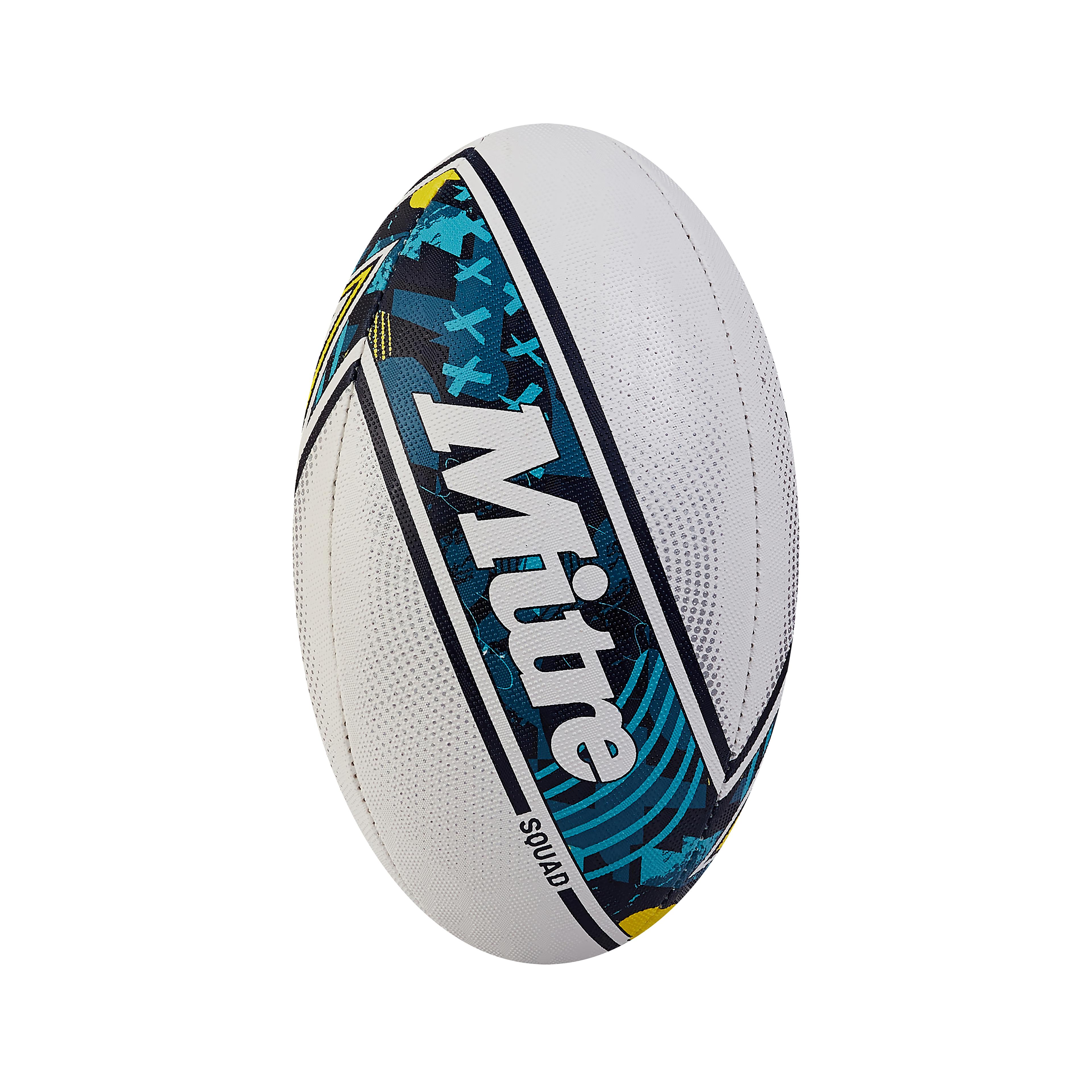  Mitre Squad Match Rugby Ball - White/Navy/Teal - Size 4 - Pack of 5 with FREE BAG