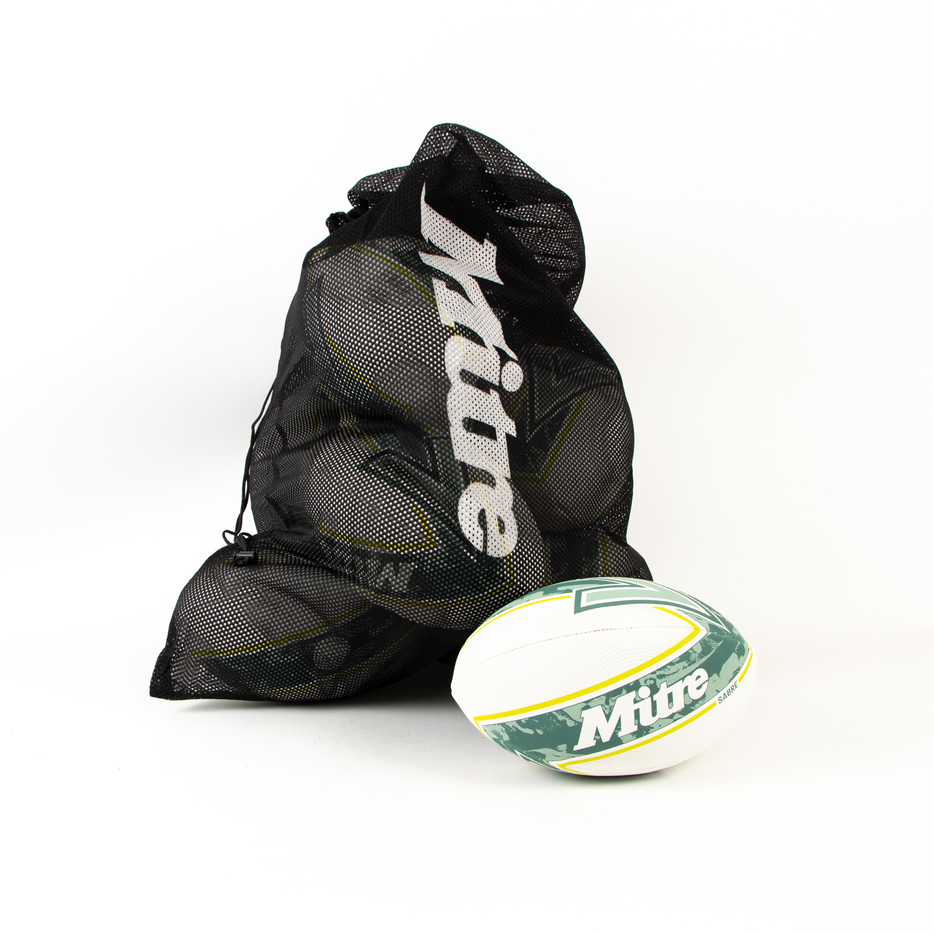 Mitre Sabre Training Rugby Ball - White/Mint/Lime - Size 5 - Pack of 10 with FREE BAG