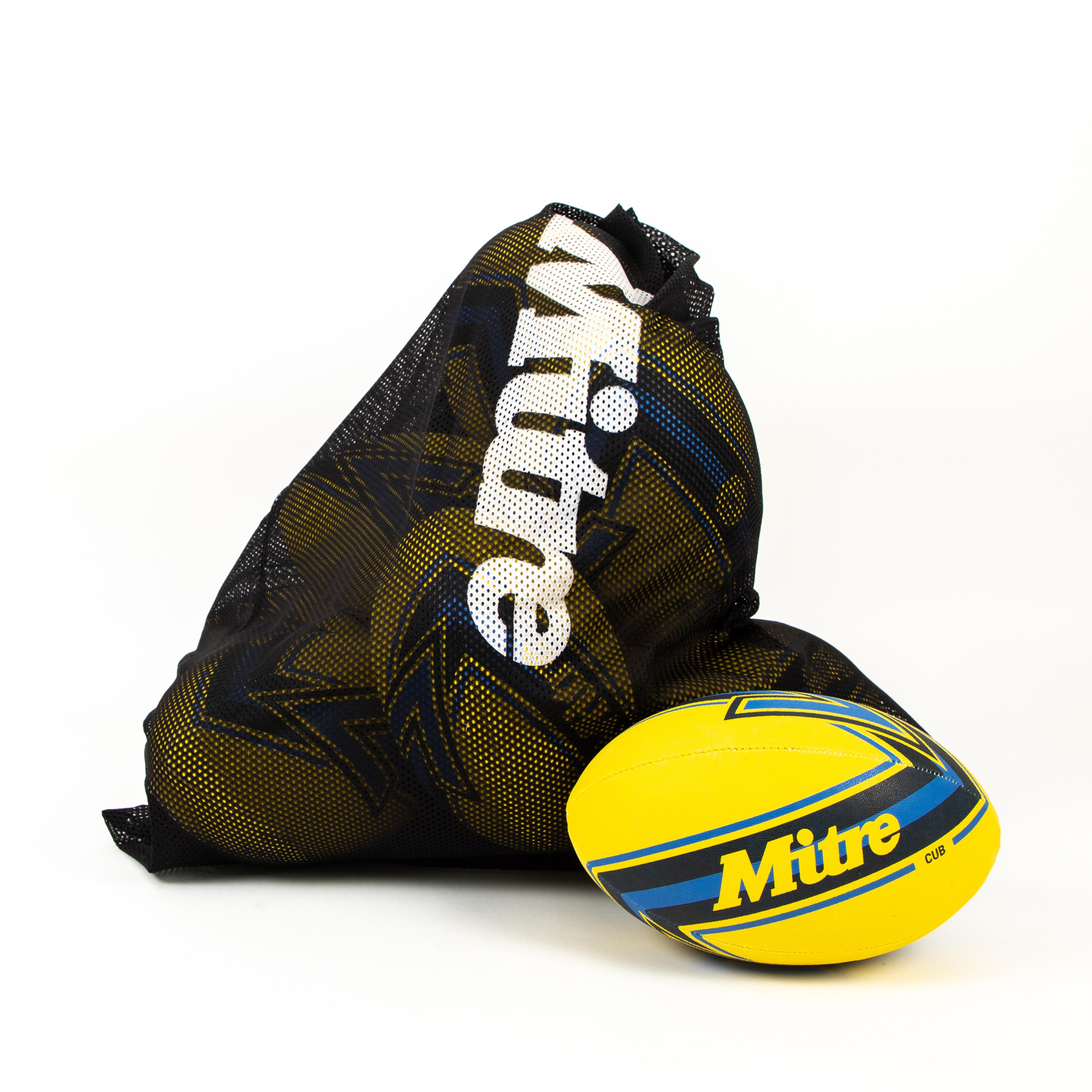 Mitre Cub Training Rugby Ball - Yellow/Navy/Blue - Size 3 - Pack of 10 with FREE BAG