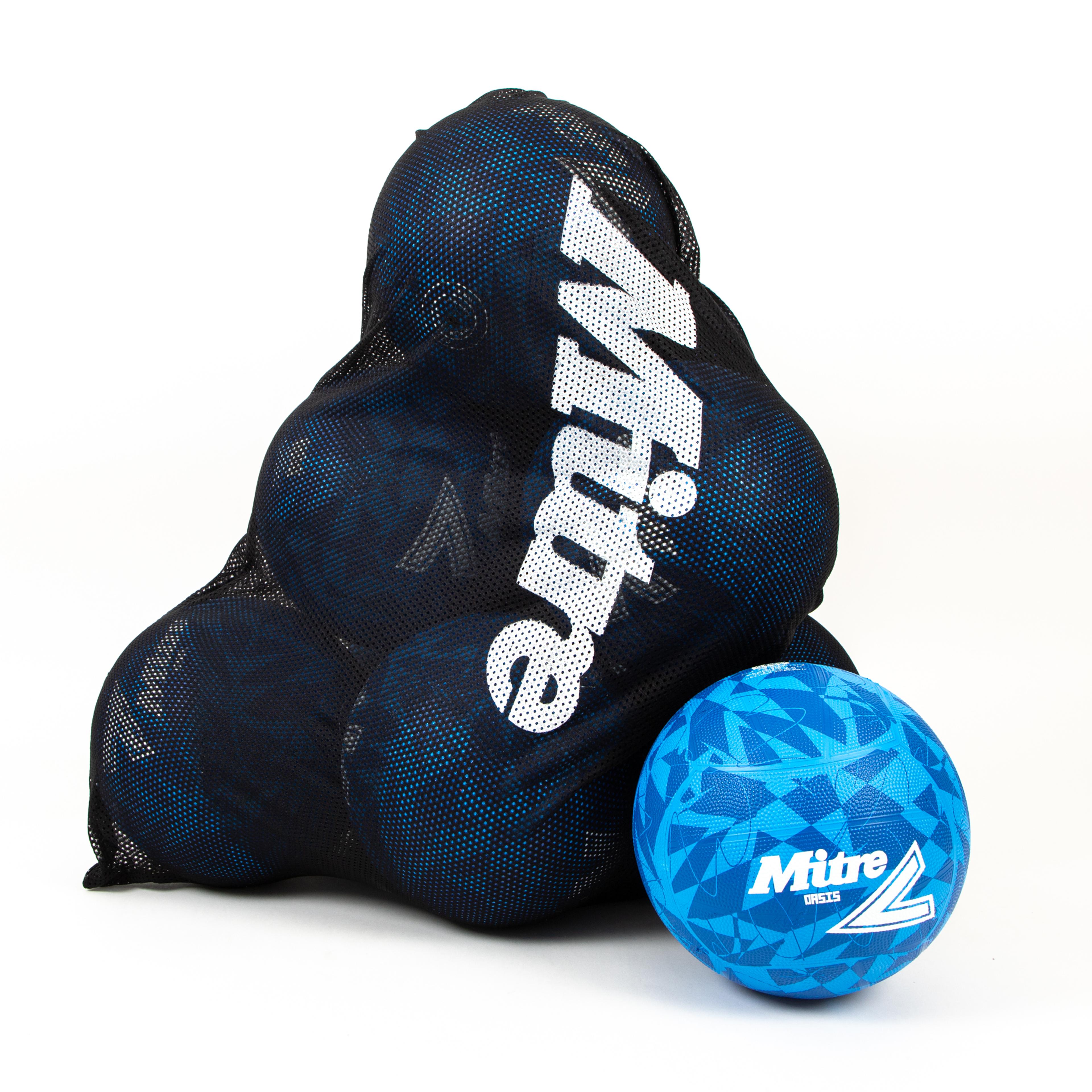 Mitre Oasis Training Netball - Blue/White - Size 4 - Pack of 10 with FREE BAG