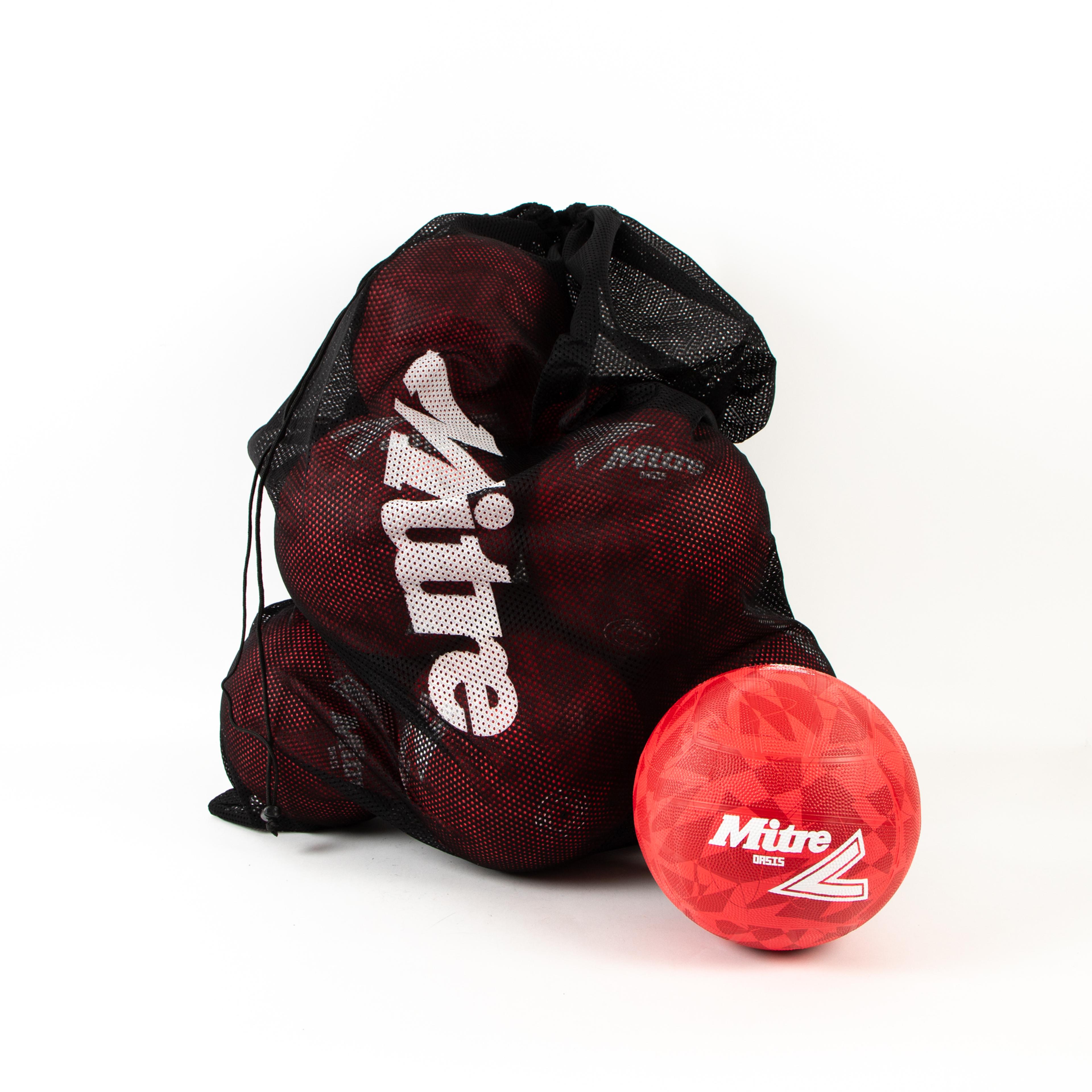 Mitre Oasis Training Netball - Red/White - Size 5 - Pack of 10 with FREE BAG