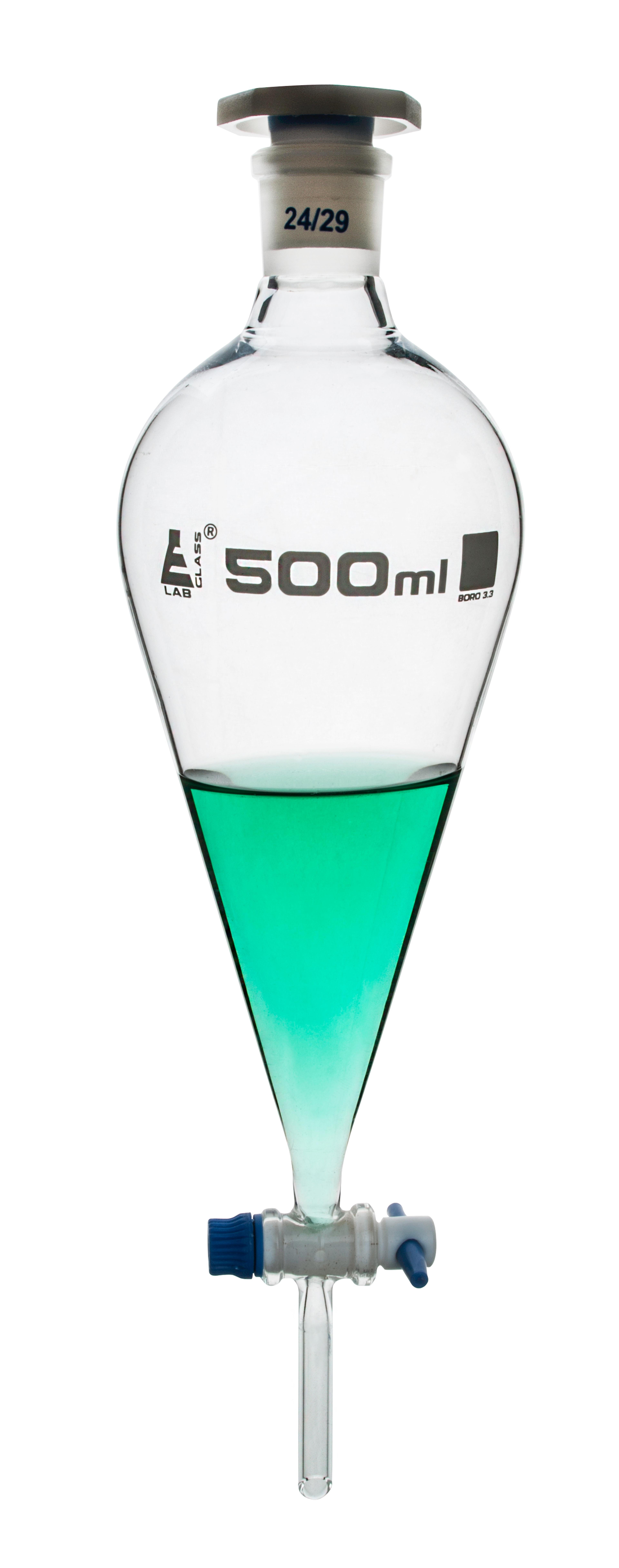 Glass Separating Funnel - Conical Shaped with Stopper - 500ml