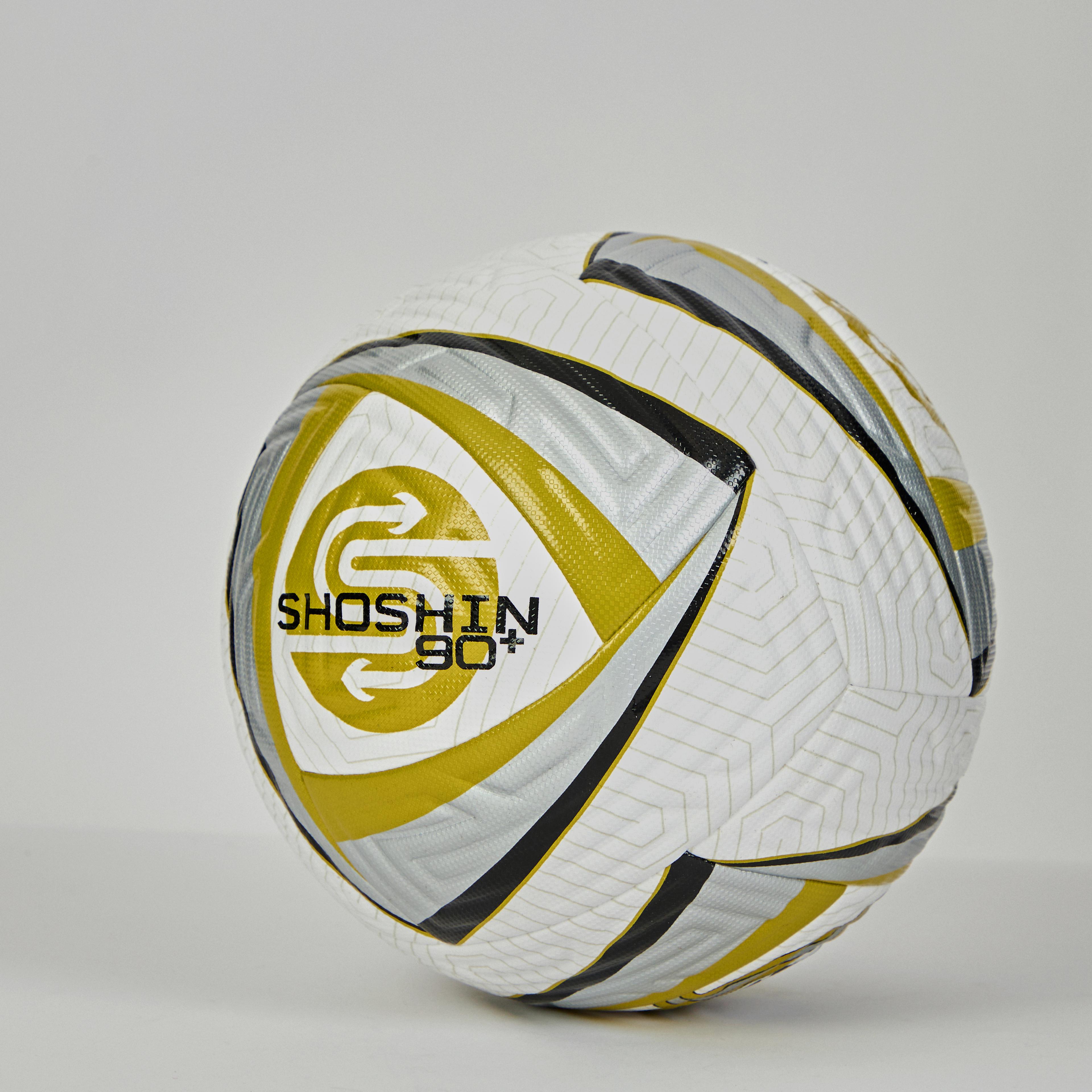 SHOSHIN 90+ Match Football - White/Gold/Silver - Size 4 - Pack of 5 with FREE Bag