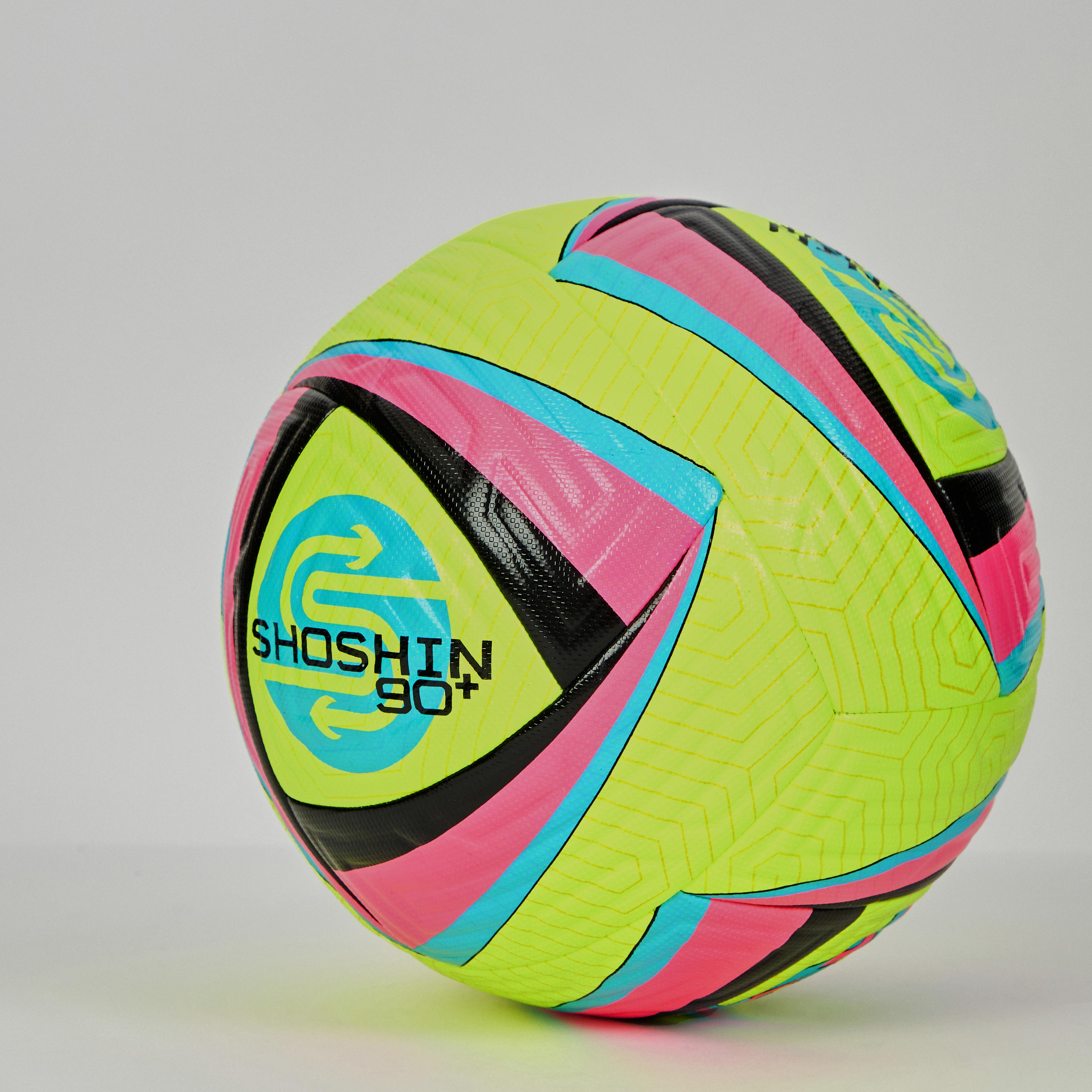 SHOSHIN 90+ Match Football - Yellow/Pink/Blue - Size 4 - Pack of 5 with FREE Bag
