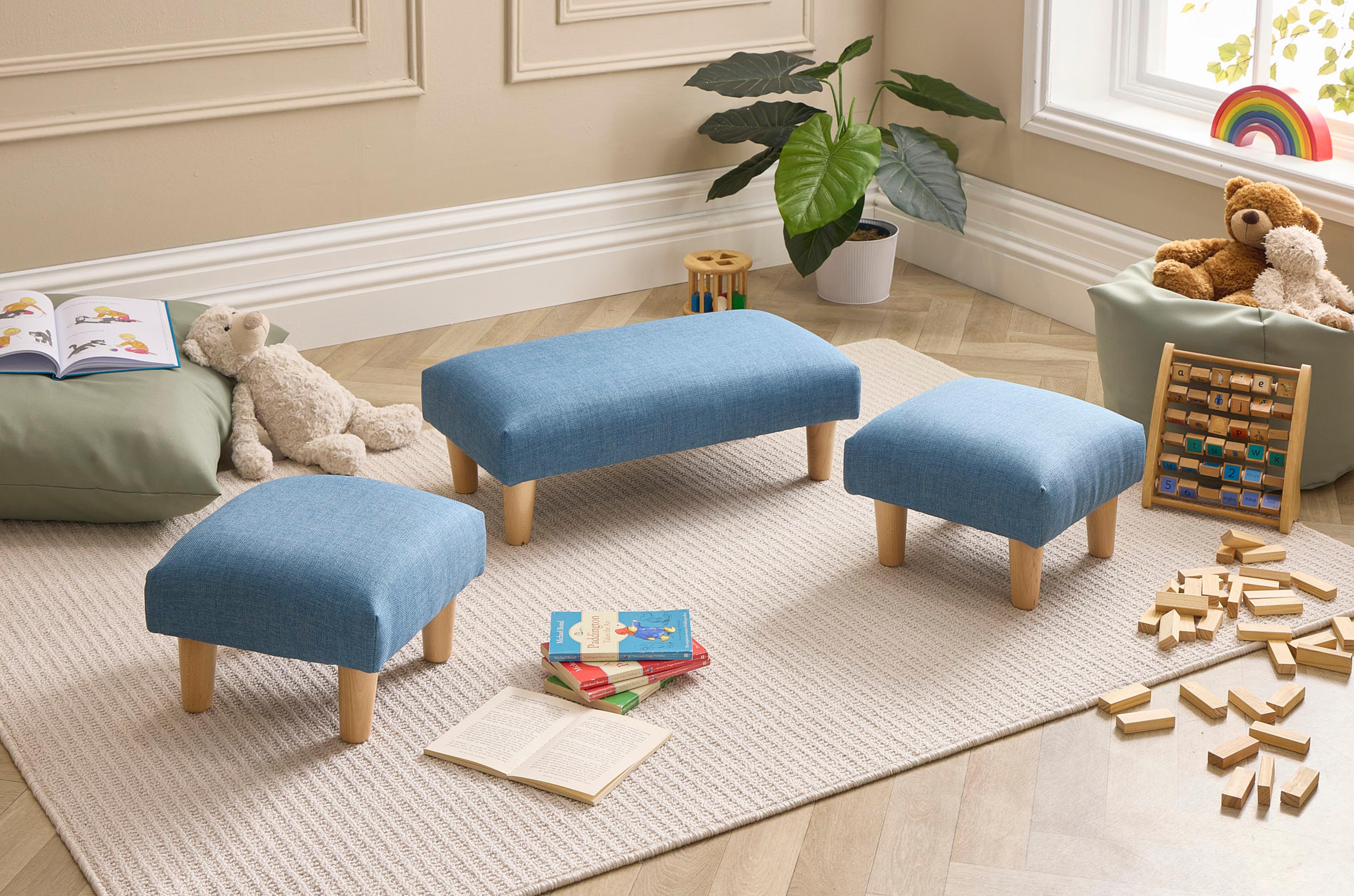 Pack of 3 Low Height Footstools - Blue