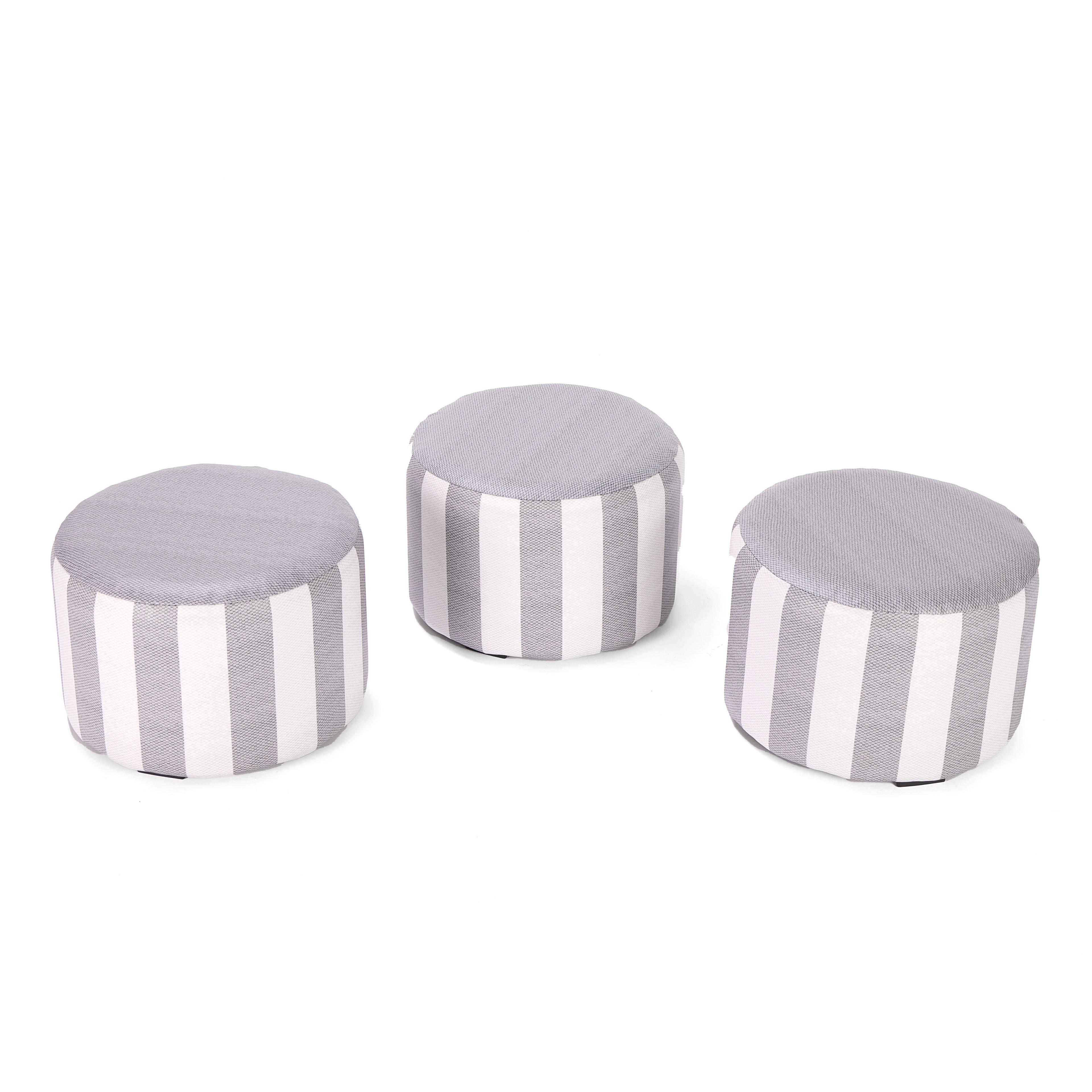 Striped Round Pouffes from Hope Education - Pack of 3 - Grey