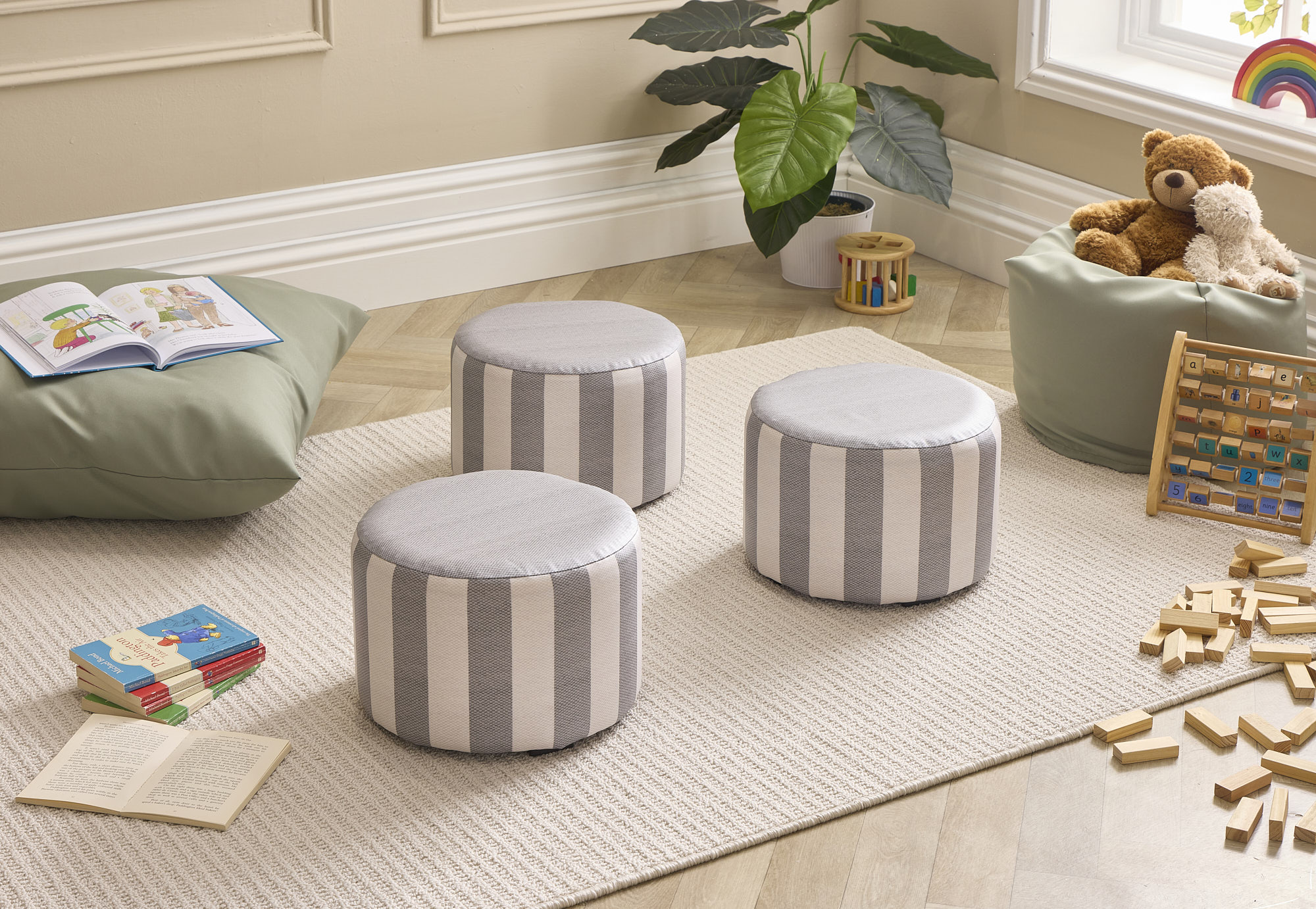 Striped Round Pouffes from Hope Grey PK3