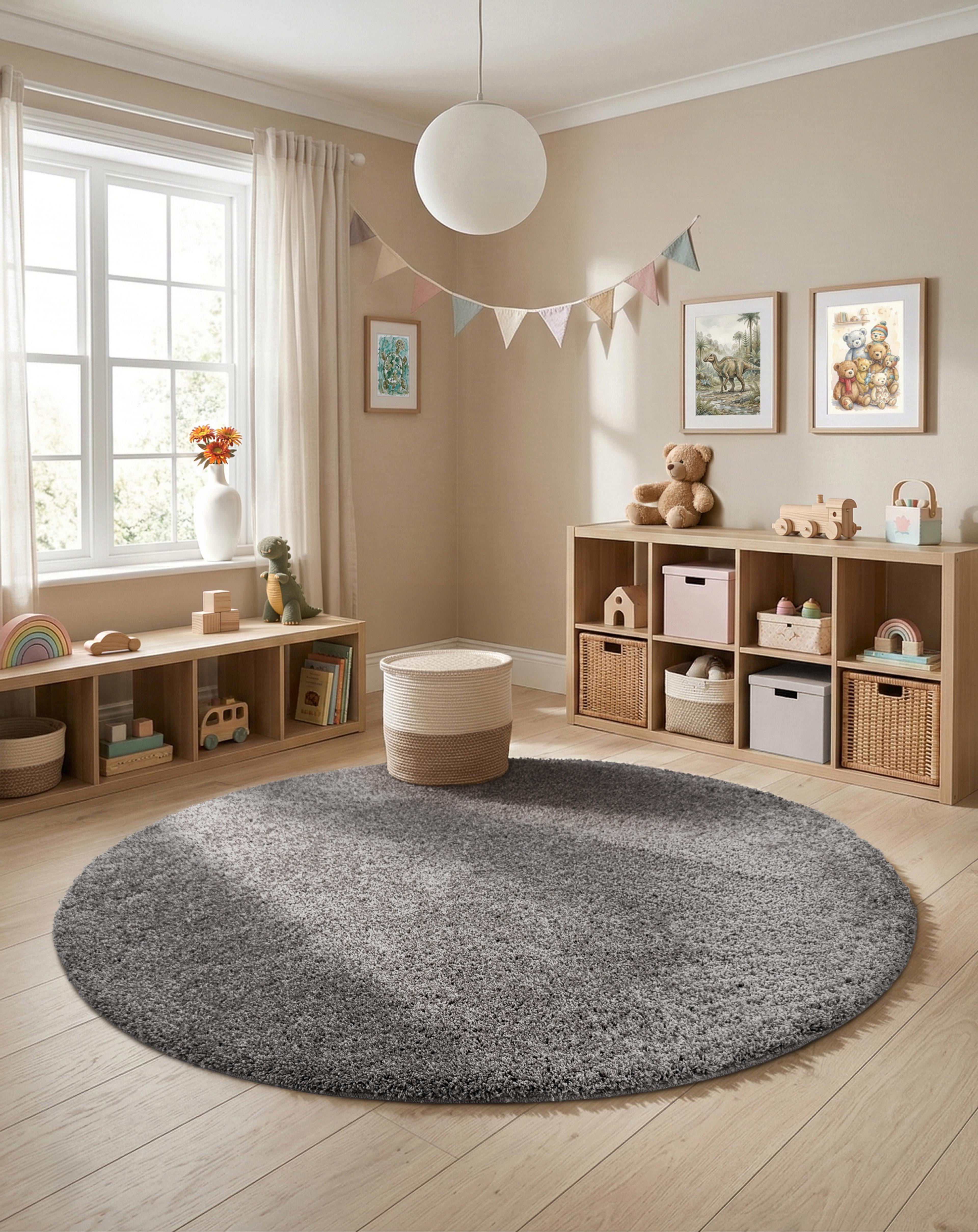 Fleck Circle Shaggy Washable Rug - 200cm - Grey