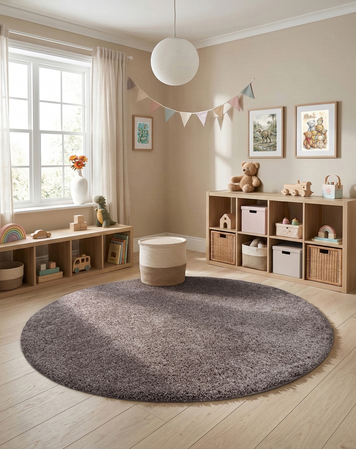 Hope Forest Rug Fleck Circle Shaggy Washable Rug - 200cm - Mocha | HP060125AD | Hope