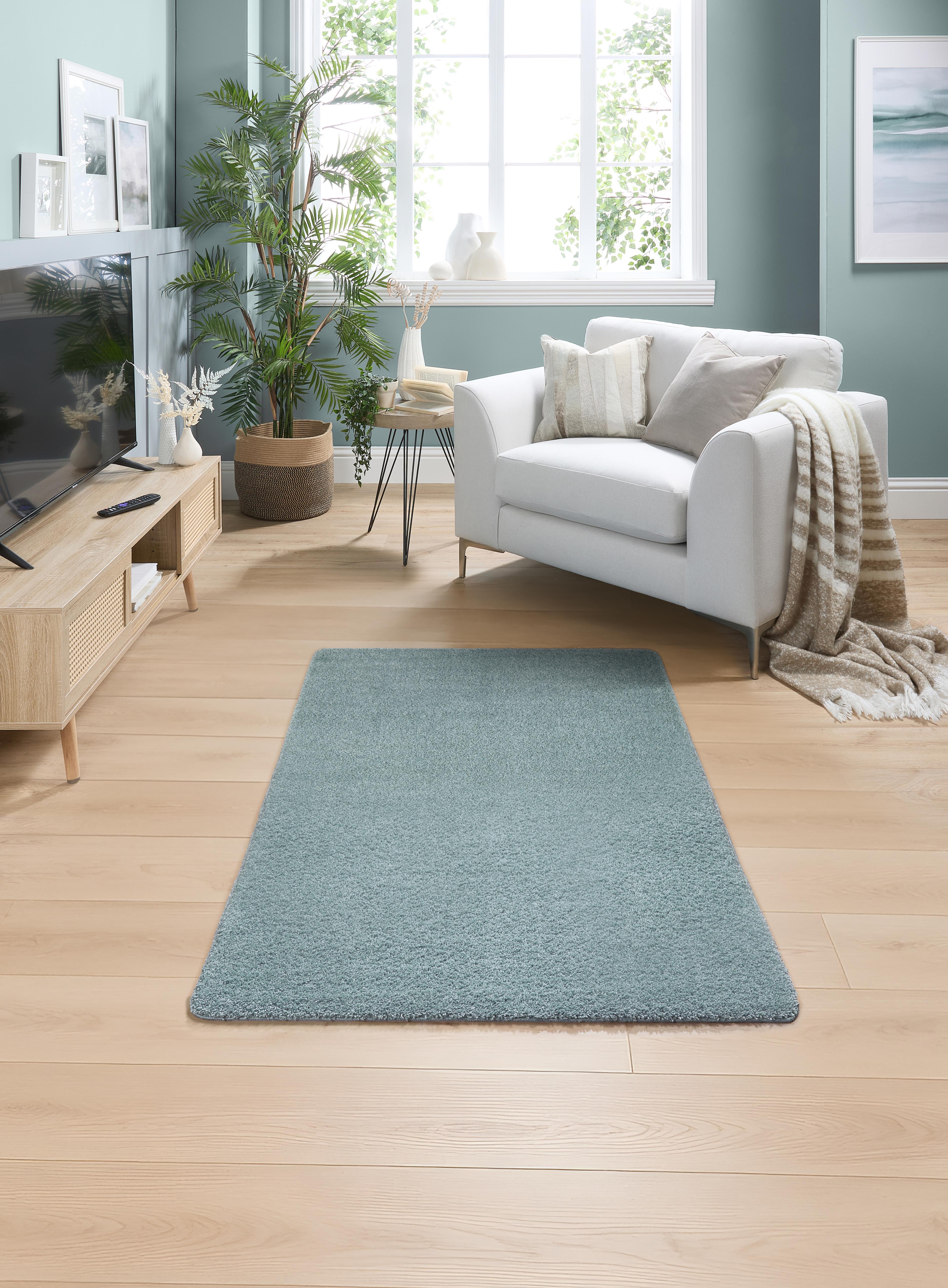 Plain Shaggy Stain Resistant Washable Rug -100 x 150cm - Denim Blue