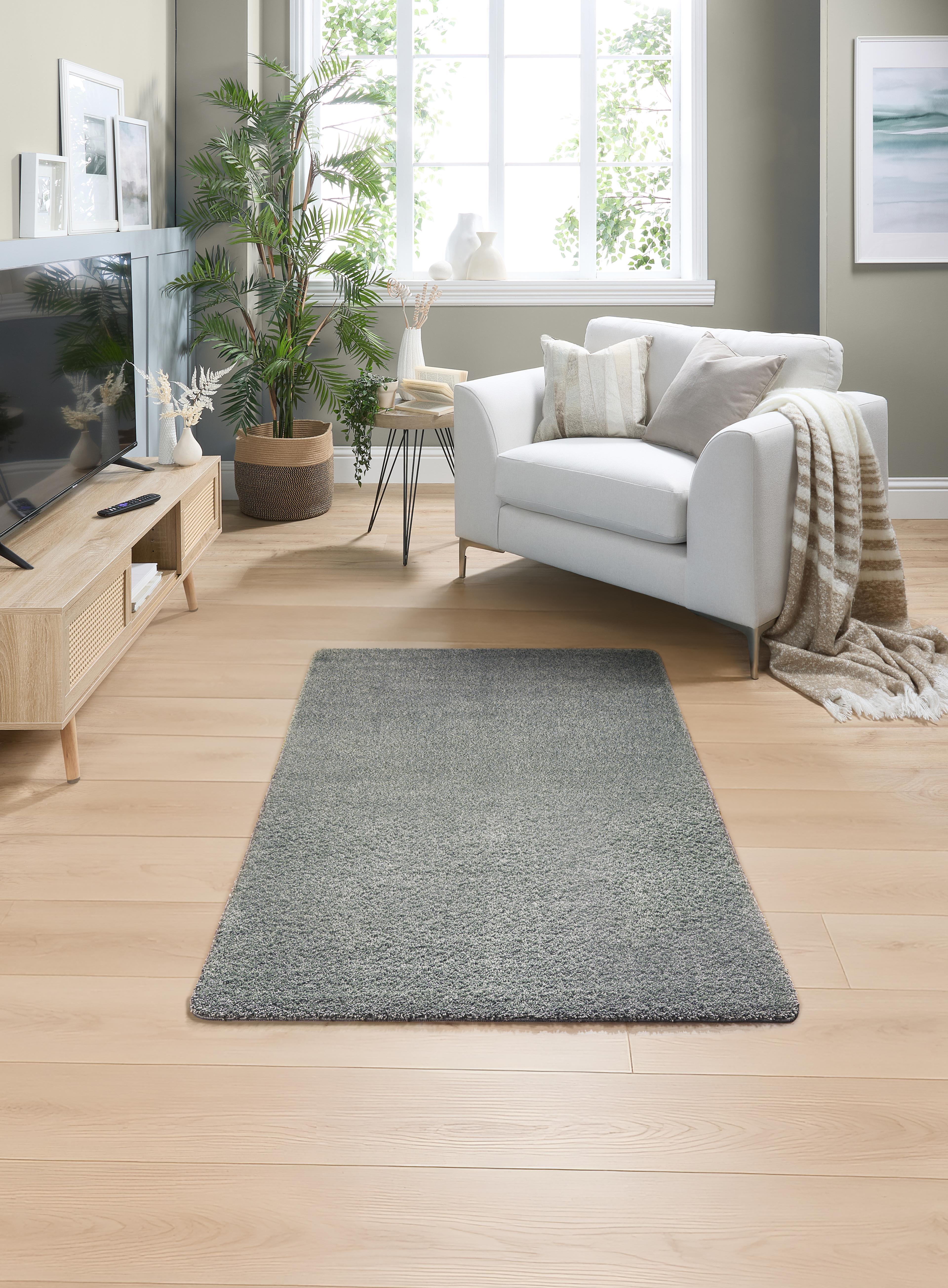 Plain Shaggy Stain Resistant Washable Rug -100 x 150cm - Grey