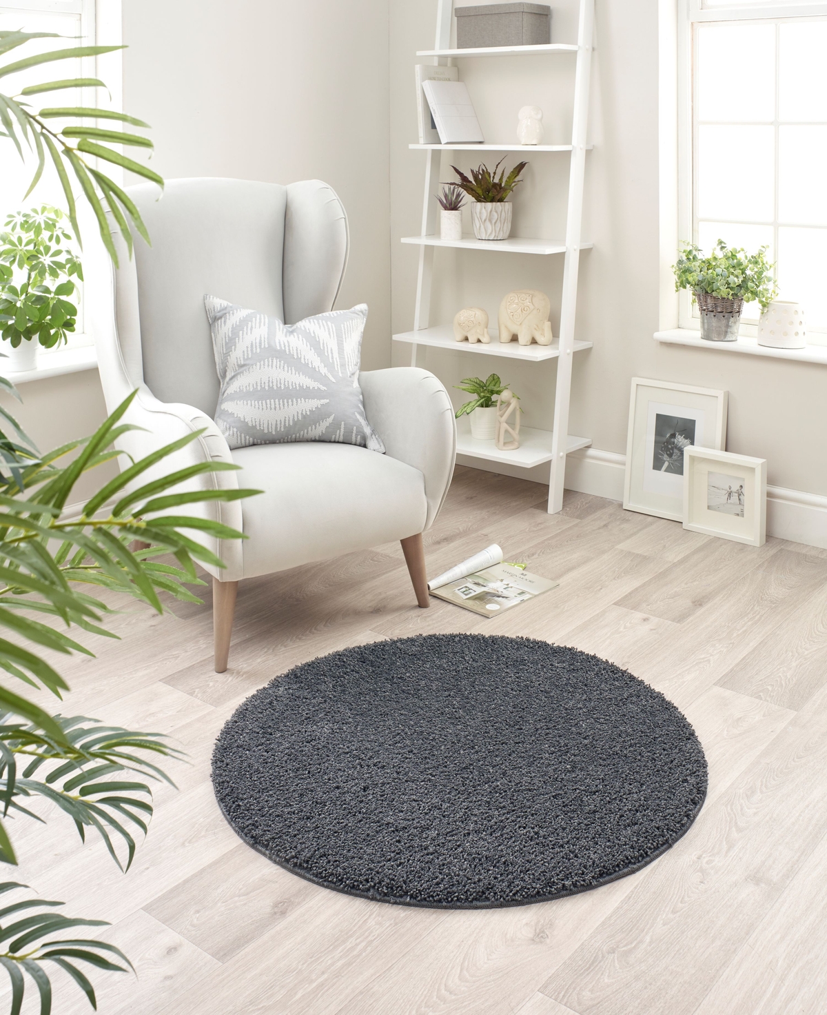 Hope Forest Rug Plain Shaggy Stain Resistant Washable Circle Rug - 100cm - Charcoal ...