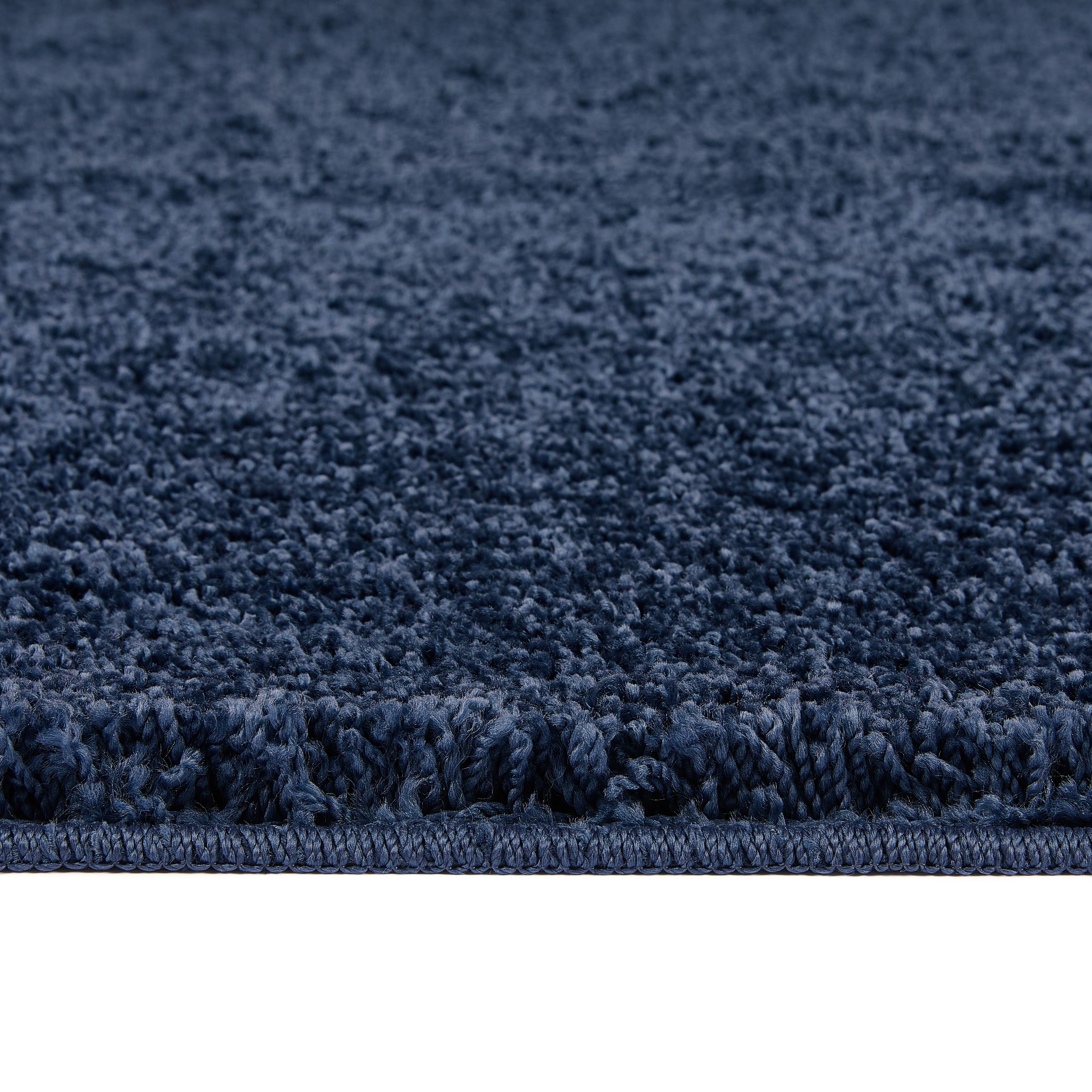 Plain Shaggy Stain Resistant Washable Circle Rug - 100cm - Navy
