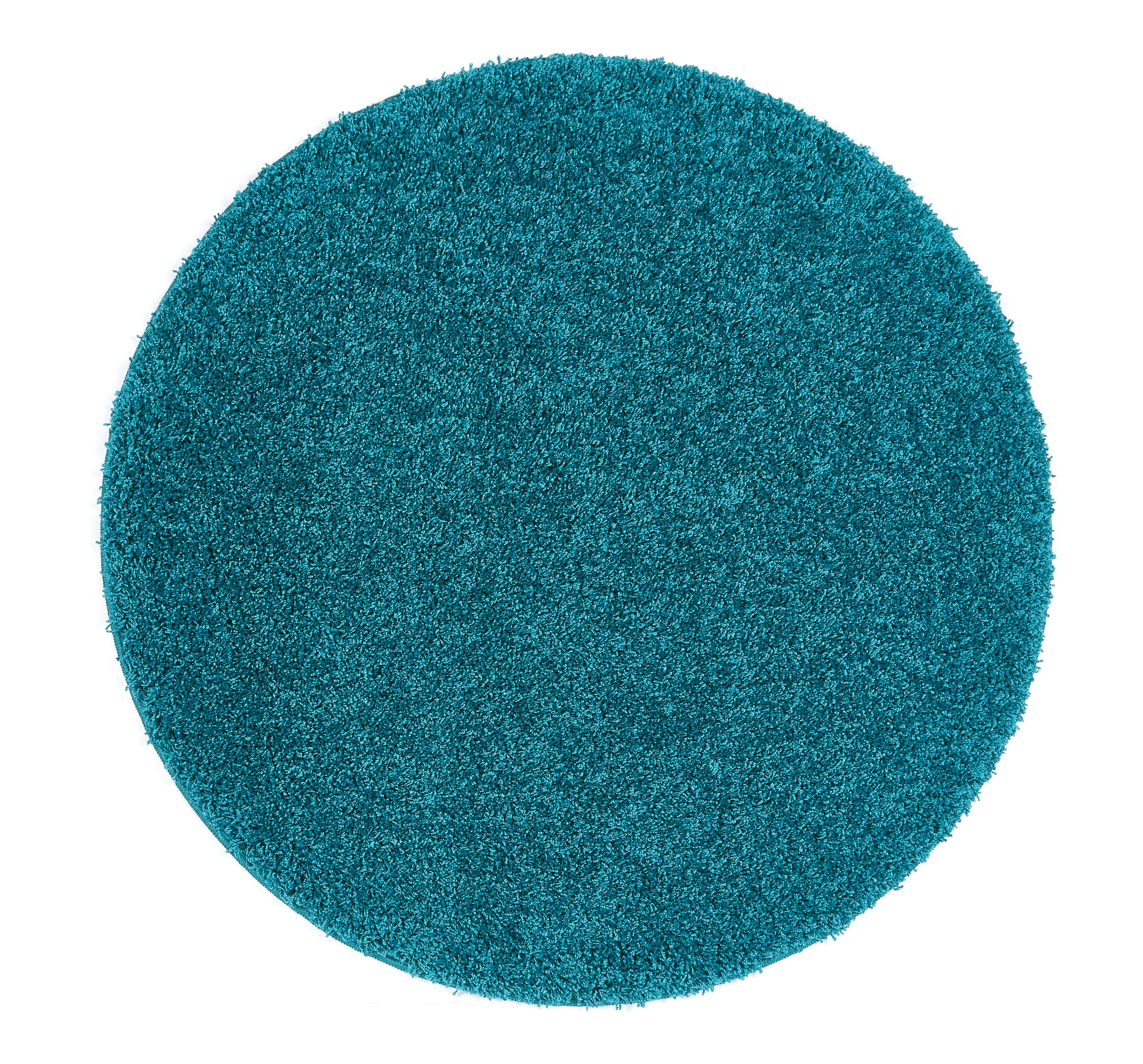 Plain Shaggy Stain Resistant Washable Circle Rug - 100cm - Teal