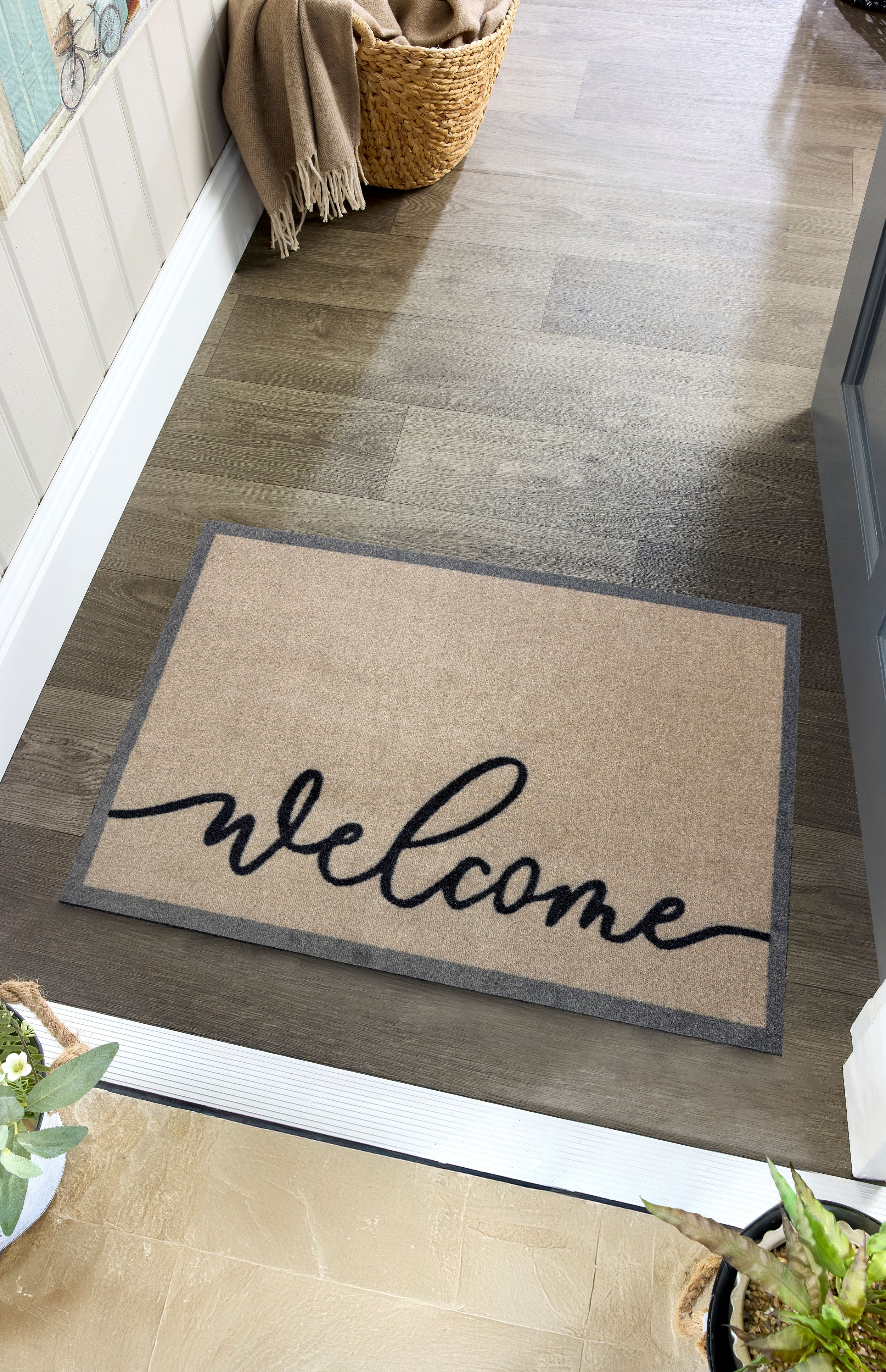Large Welcome Non Slip Mat - Beige