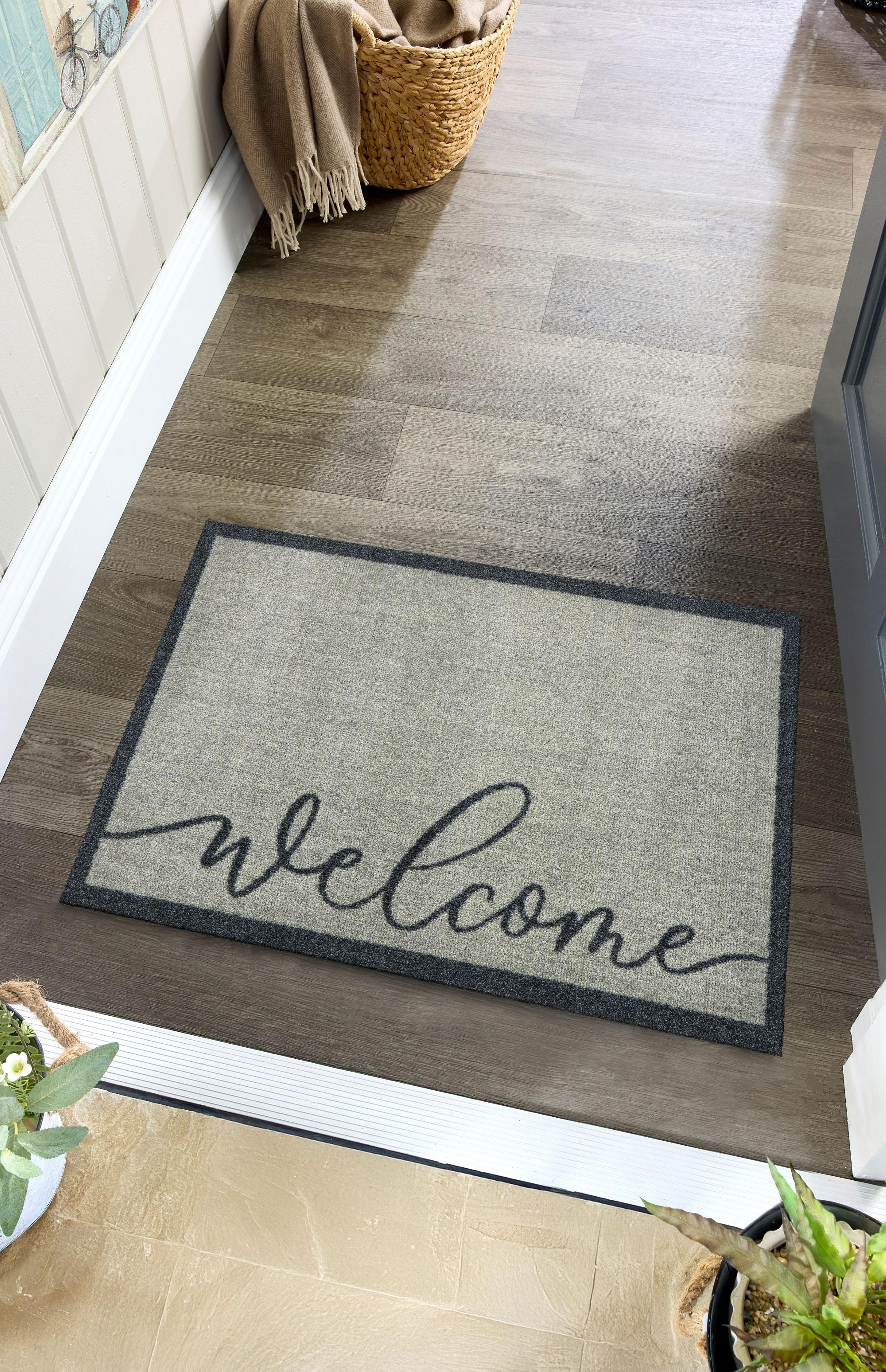 Large Welcome Non Slip Washable Mat - Charcoal