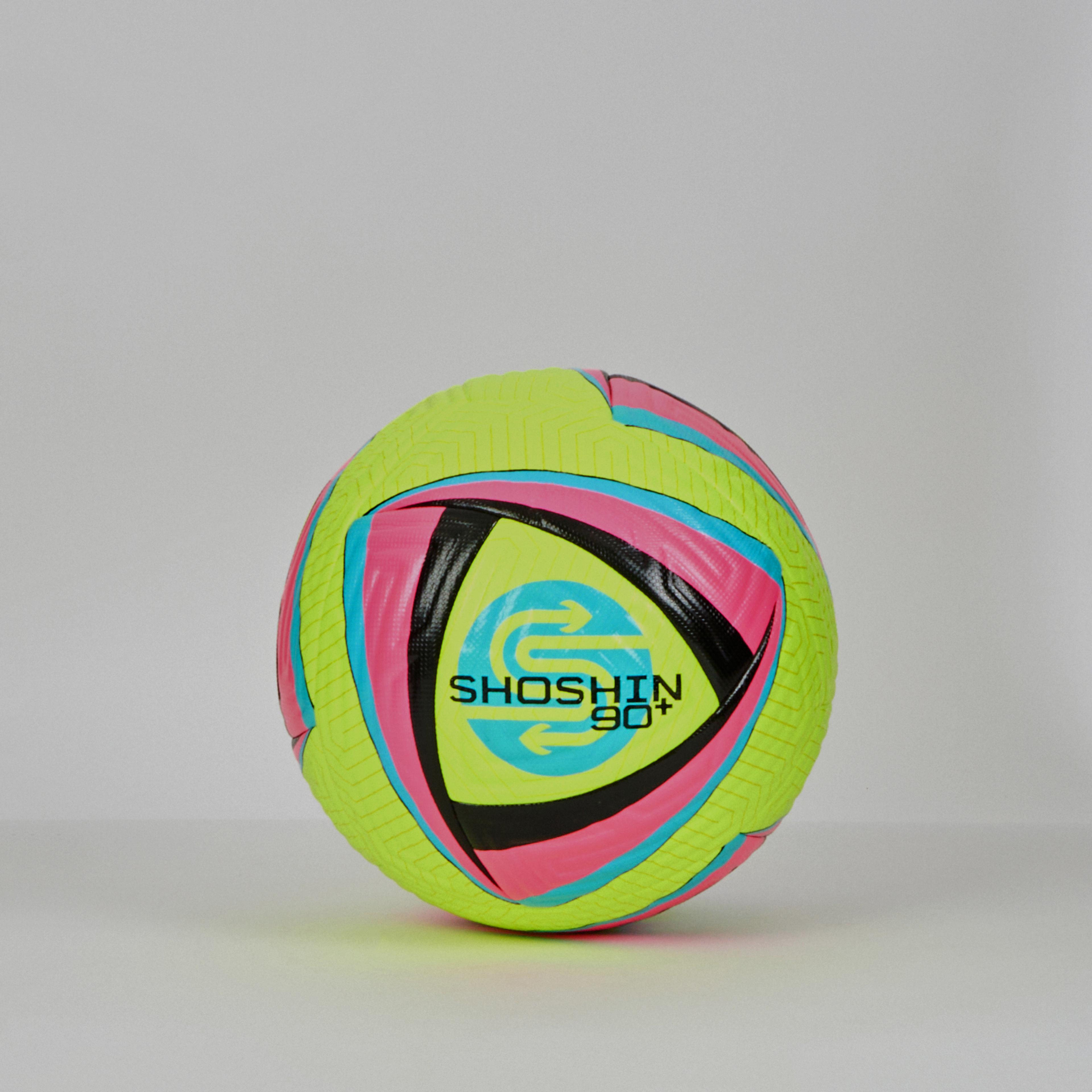 SHOSSHOSHIN 90+ Match Football - Yellow/Pink/Blue - Size 4 - Pack of 12 with FREE Bag