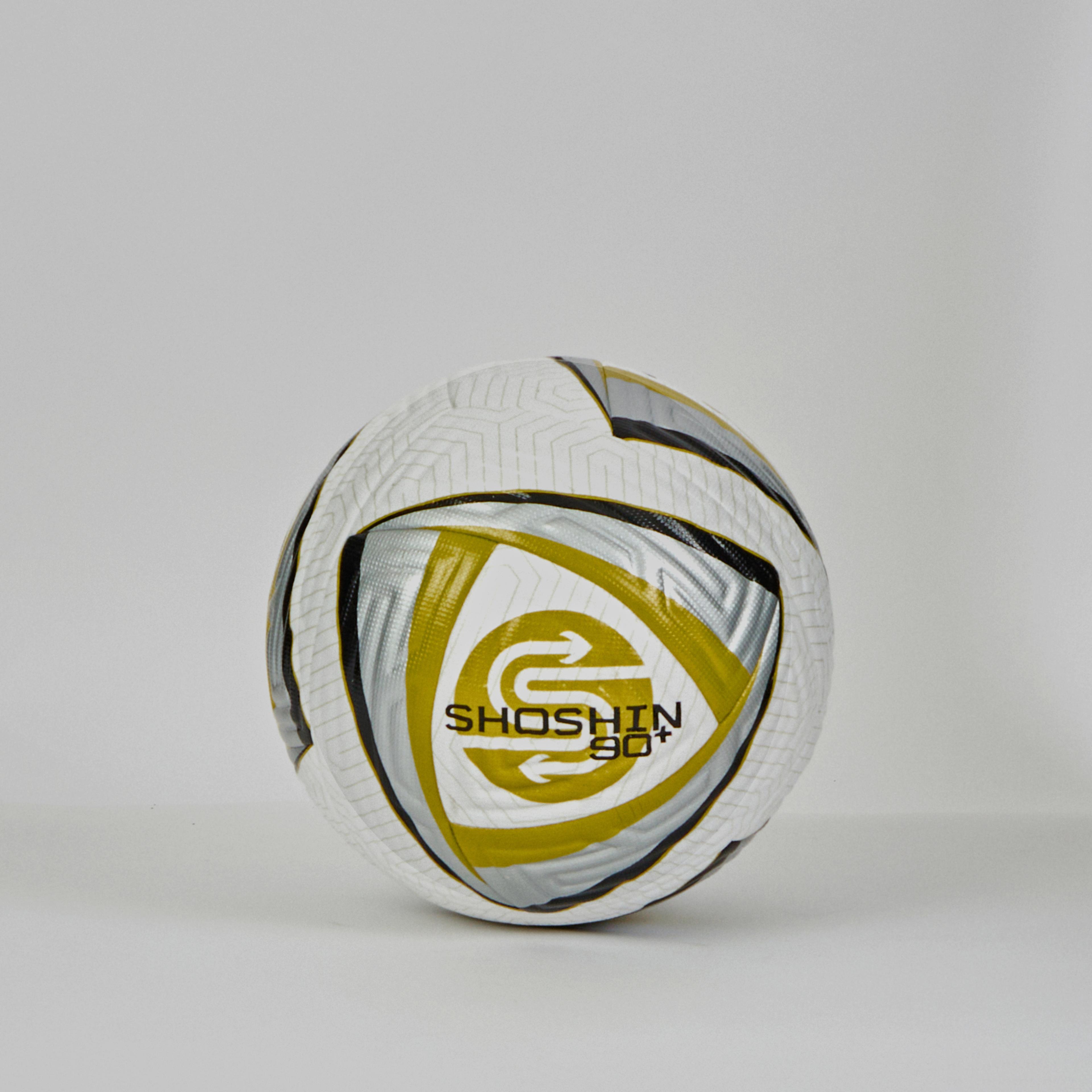 SHOSHIN 90+ Match Football - White/Gold/Silver - Size 4 - Pack of 12 with FREE Bag