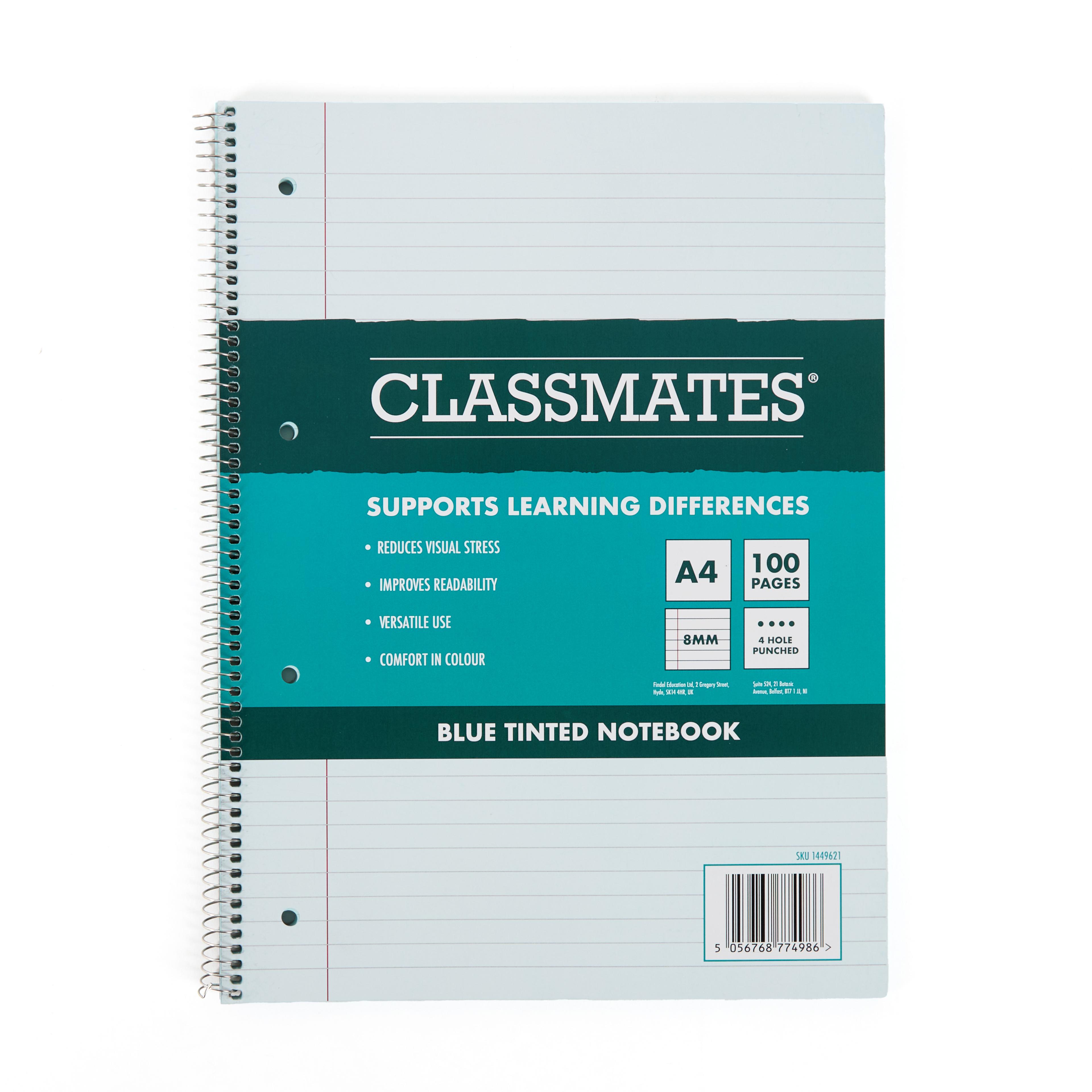 Classmates Tinted Notebook, A4, 8mm with Margin, 4 Hole Punched - Blue - Pack of 5