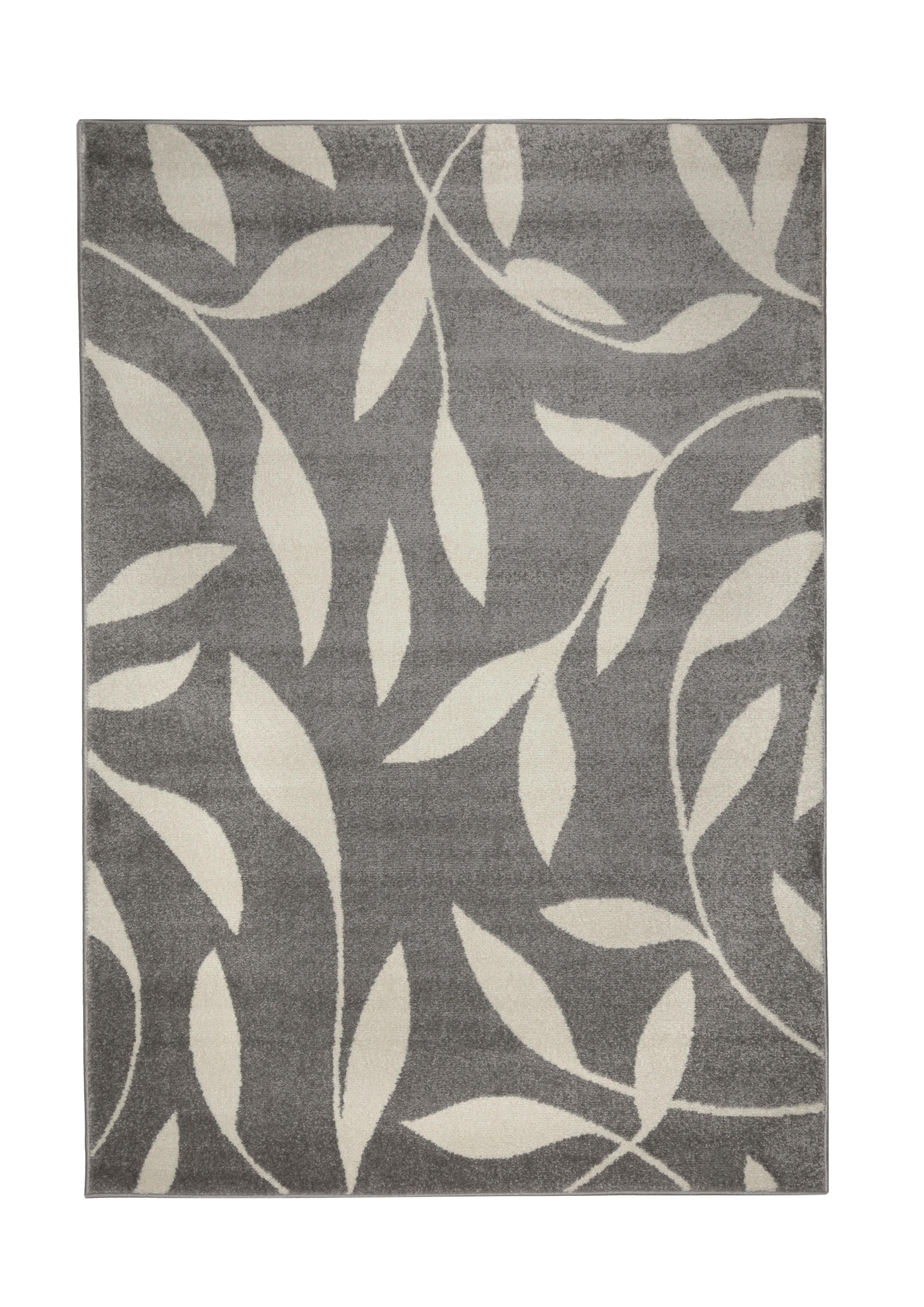 Pastel Leaf Print Rug - Grey - 160 x 230cm