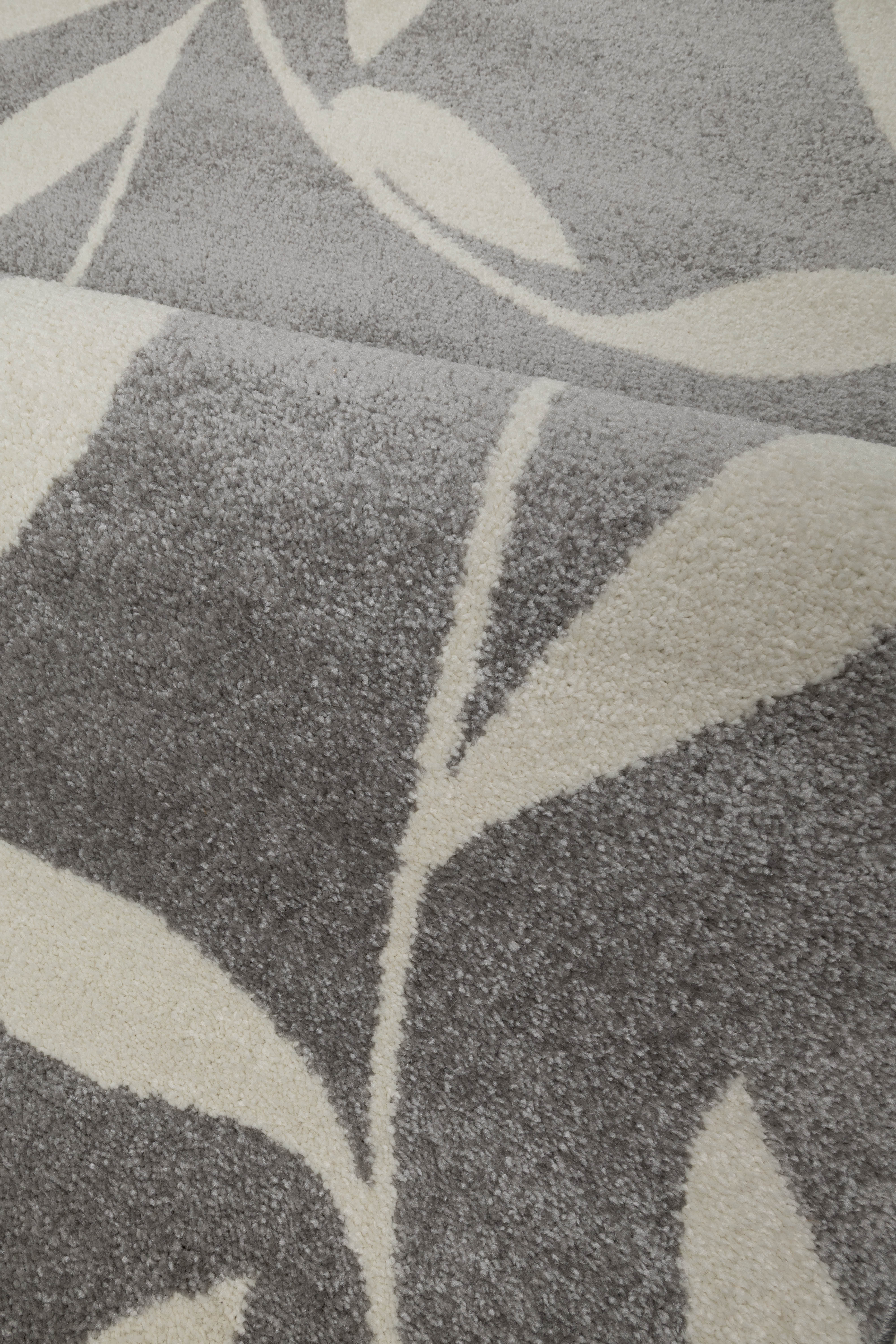 Pastel Leaf Print Rug - Grey - Large