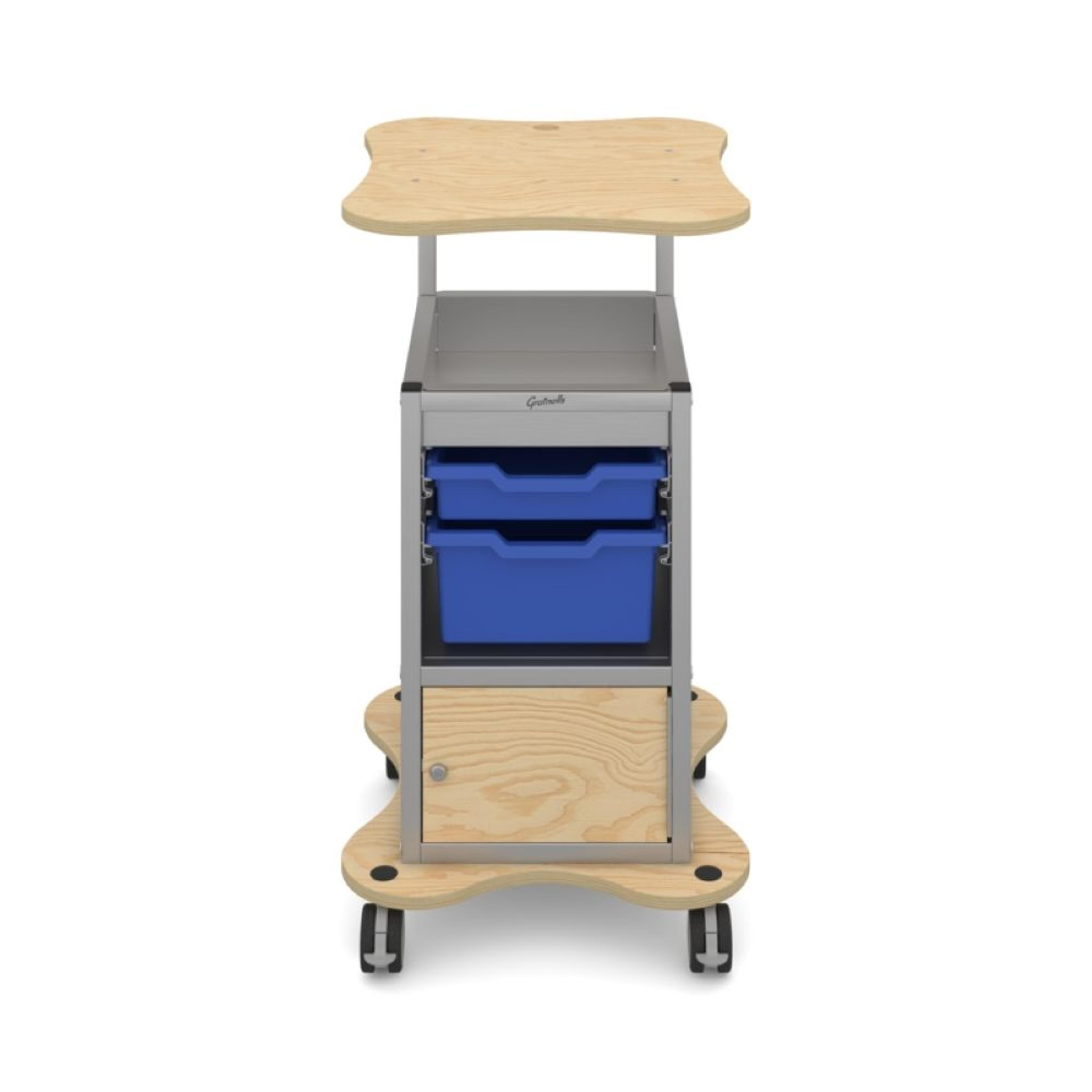 MyBASE Lockable Silver Trolley with 1 Shallow & 1 Deep Tray - Blue