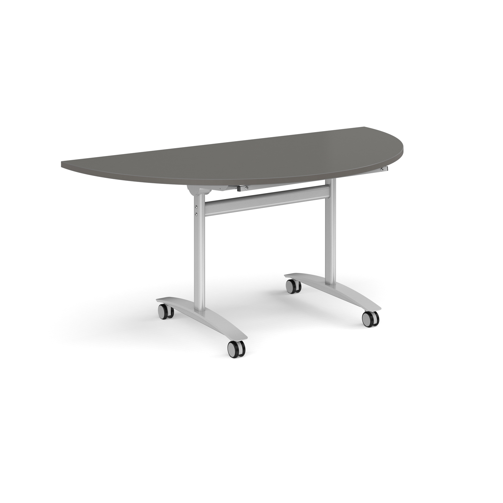 Deluxe Semi-Circular Flip Top Table Silver Frame - Charcoal
