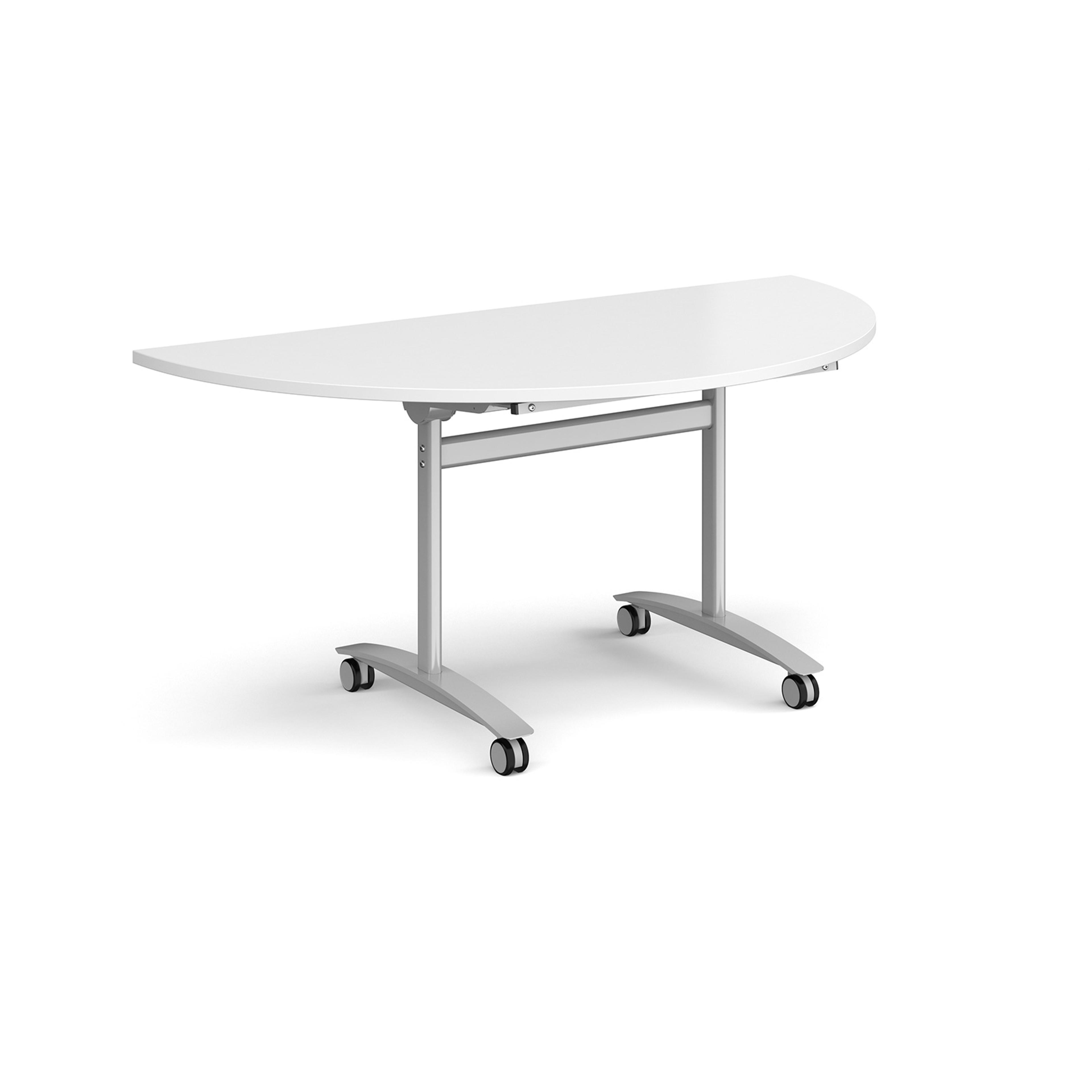 Deluxe Semi-Circular Flip Top Table Silver Frame - White