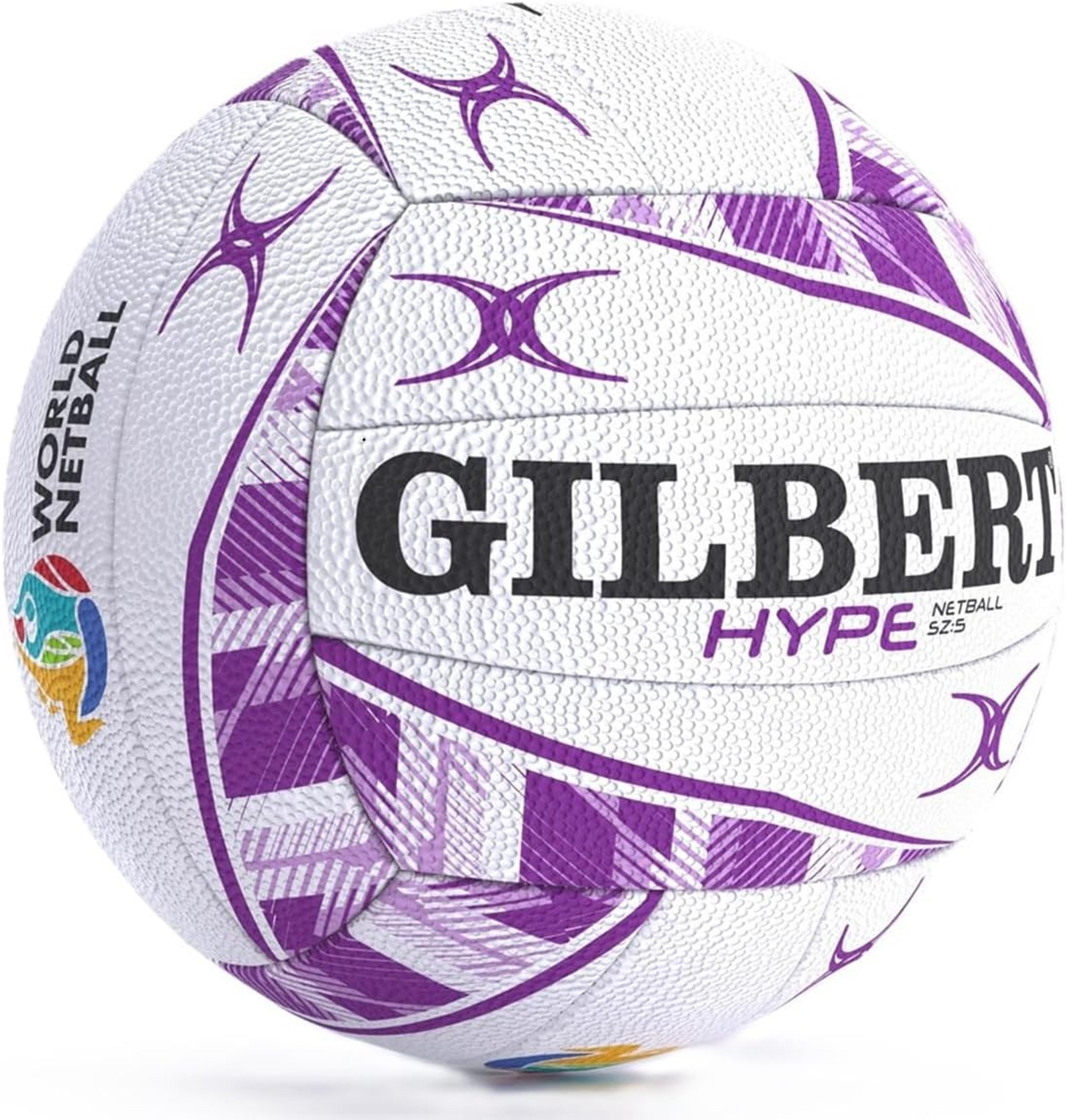 Gilbert Hype Match Netball - White/Purple - Size 5 - Pack of 12 with bag
