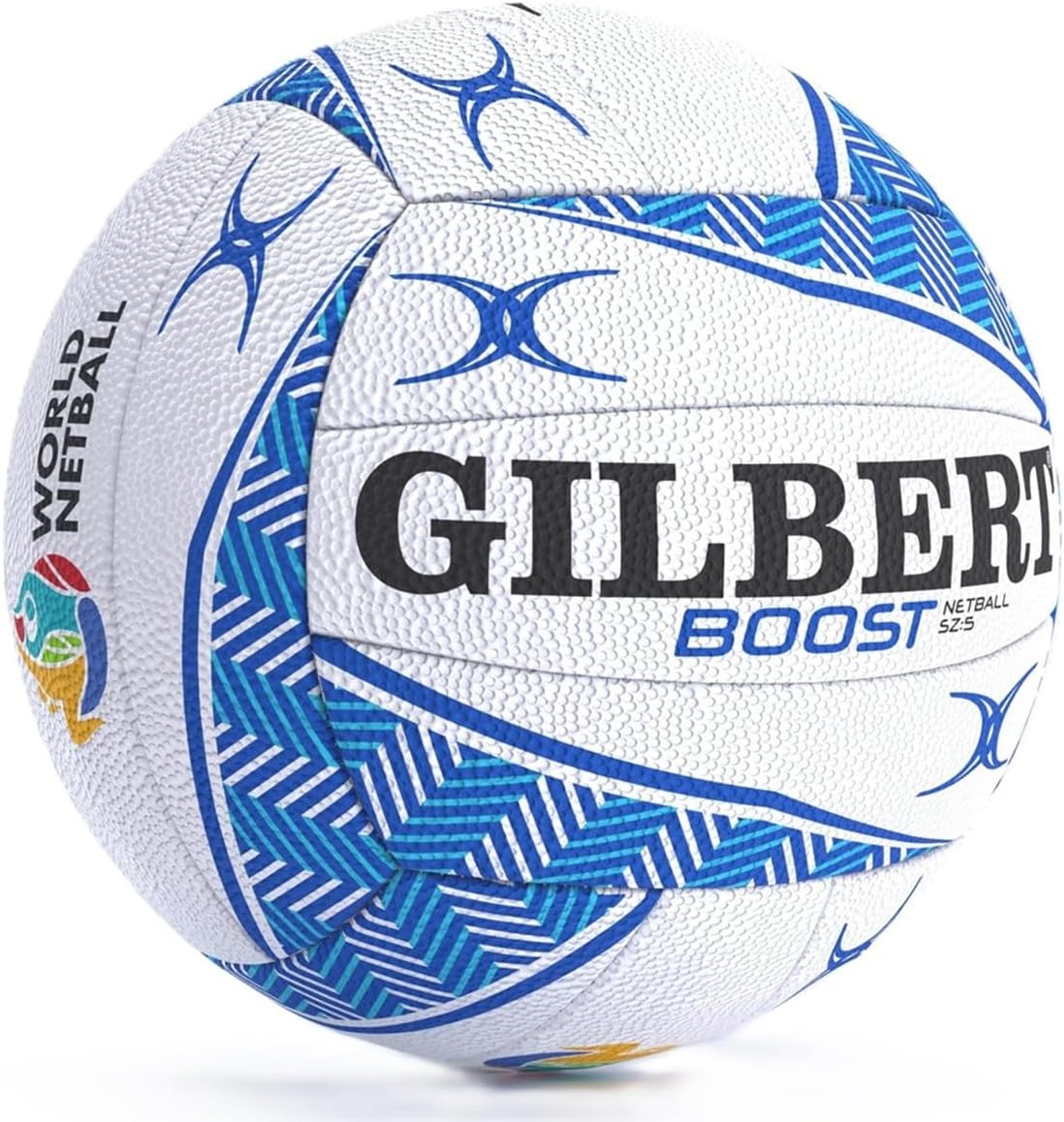 Gilbert Boost Match Netball - Blue/White - Size 5 - Pack of 12 with bag