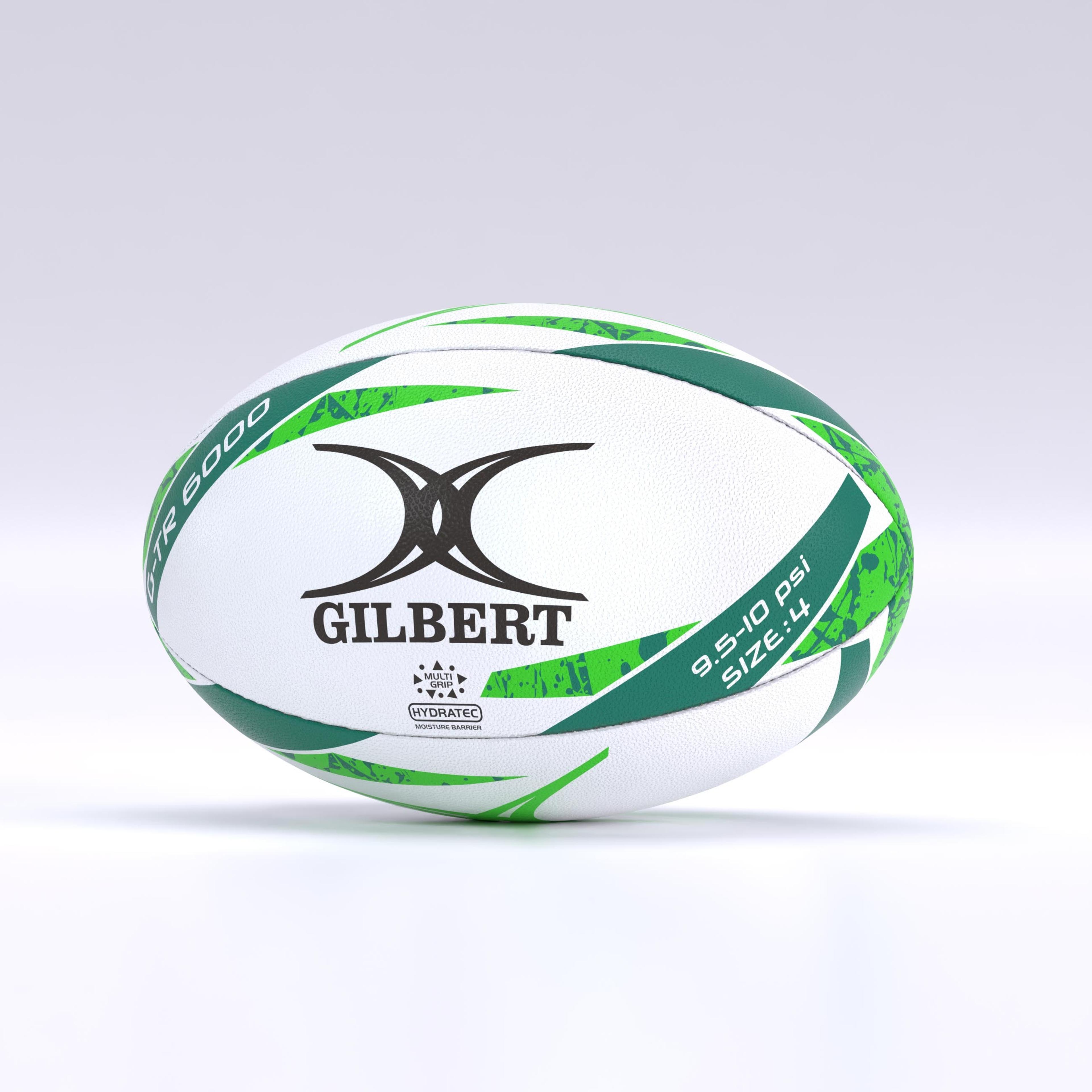 Gilbert G-TR6000 Training Rugby Ball - Green/White - Size 4 - Pack of 12 with bag