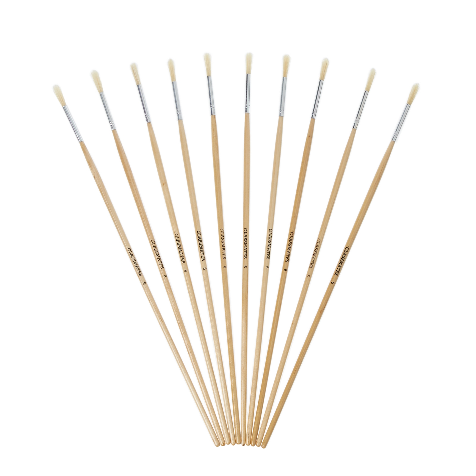 Long Handle Round Hog Bristle Brushes - Size 6 - Pack of 10