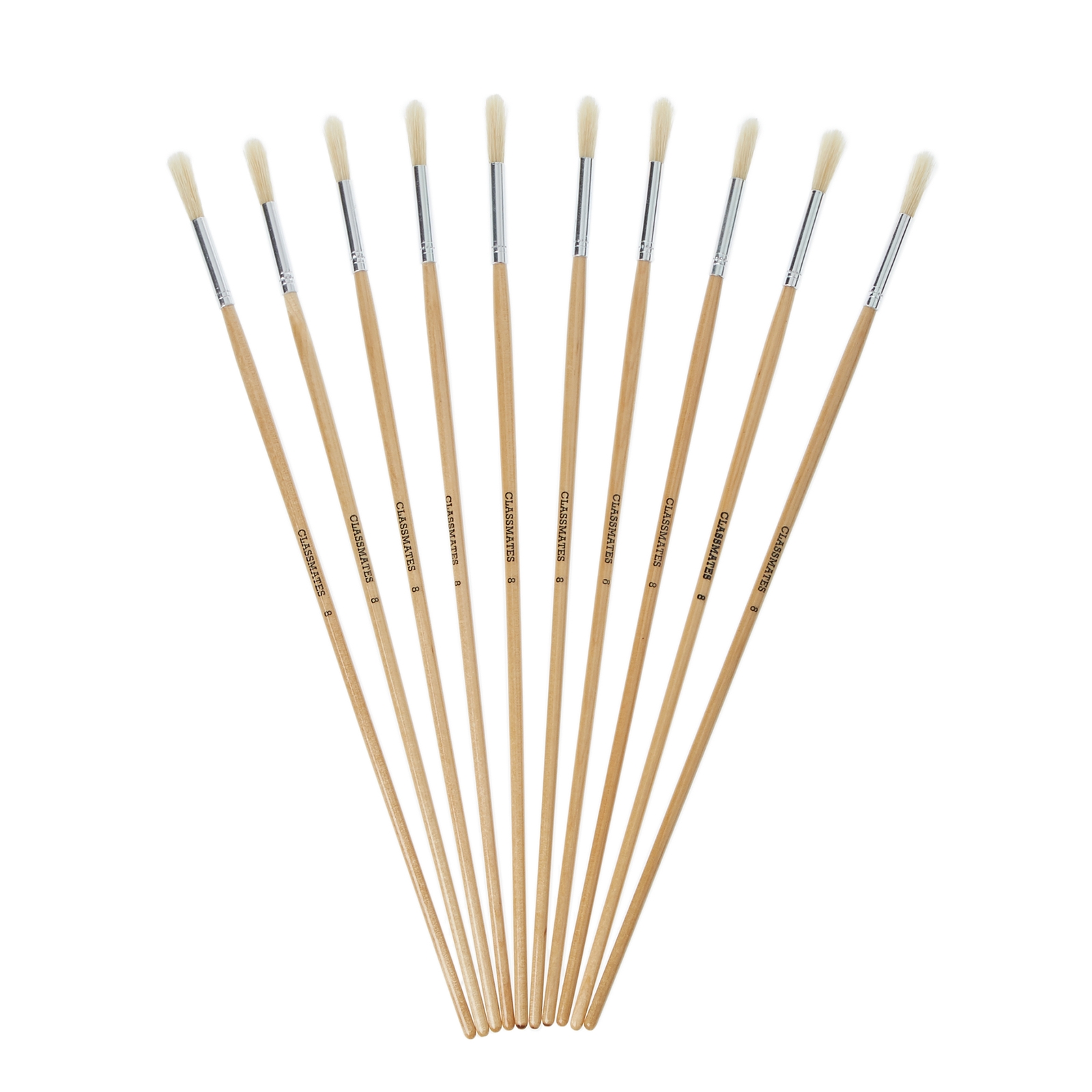 Classmates Long Handle Round Hog Bristle Brushes Size 8 - Pack of 10