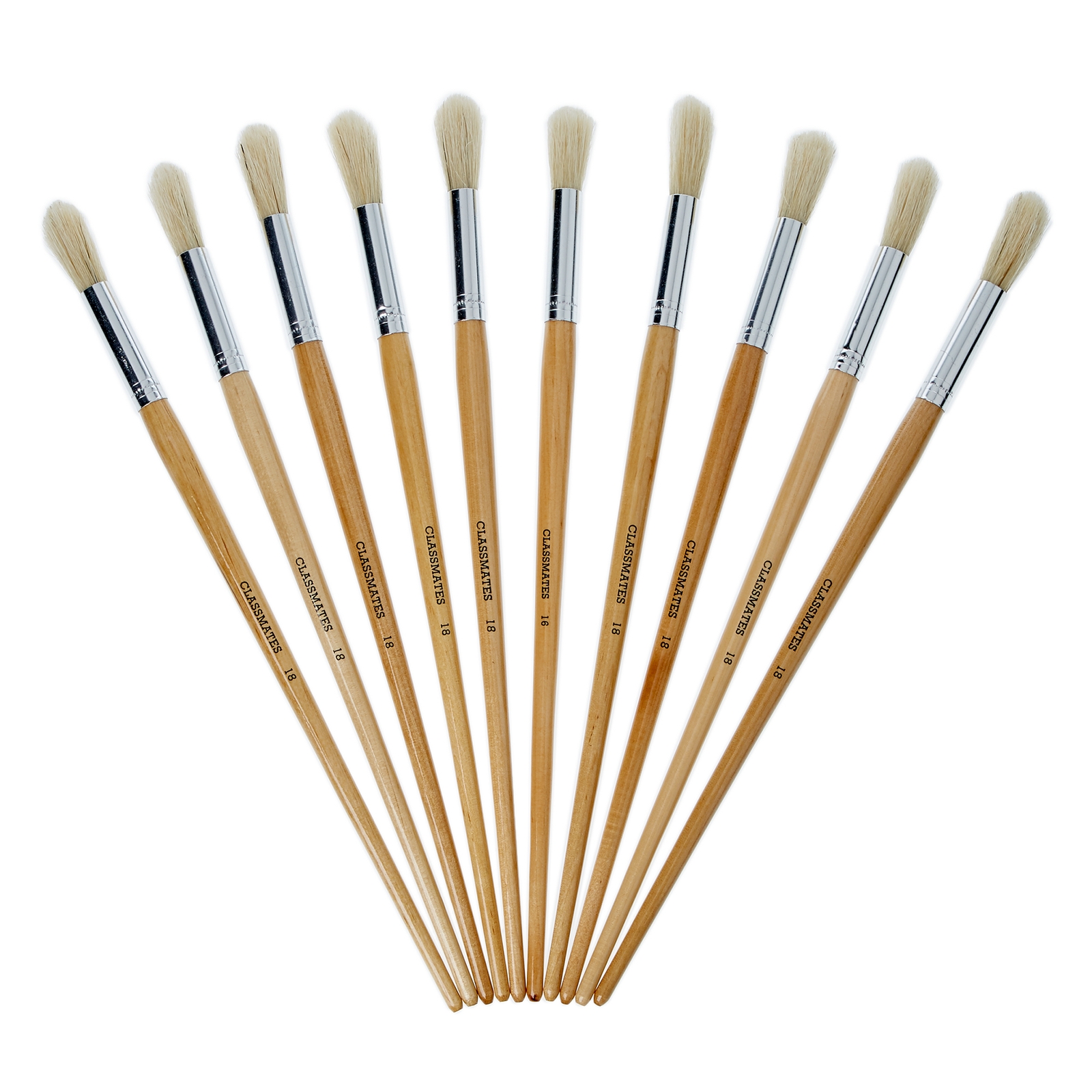 Long Handle Round Hog Bristle Brushes Size 18 - Pack of 10