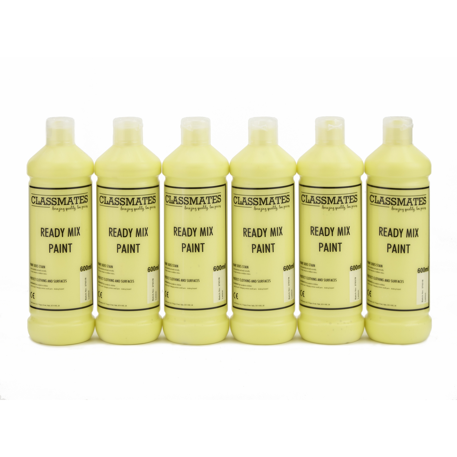 Classmates Lemon Yellow Ready Mixed Paint - 600ml - Pack of 6